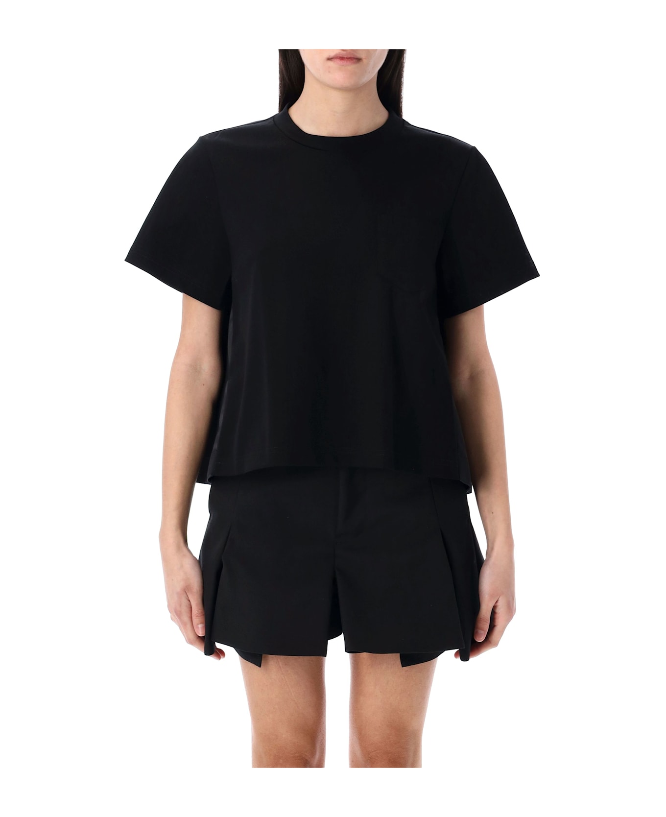 Sacai Nylon Twill Mix Cotton Jersey T-shirt - BLACK