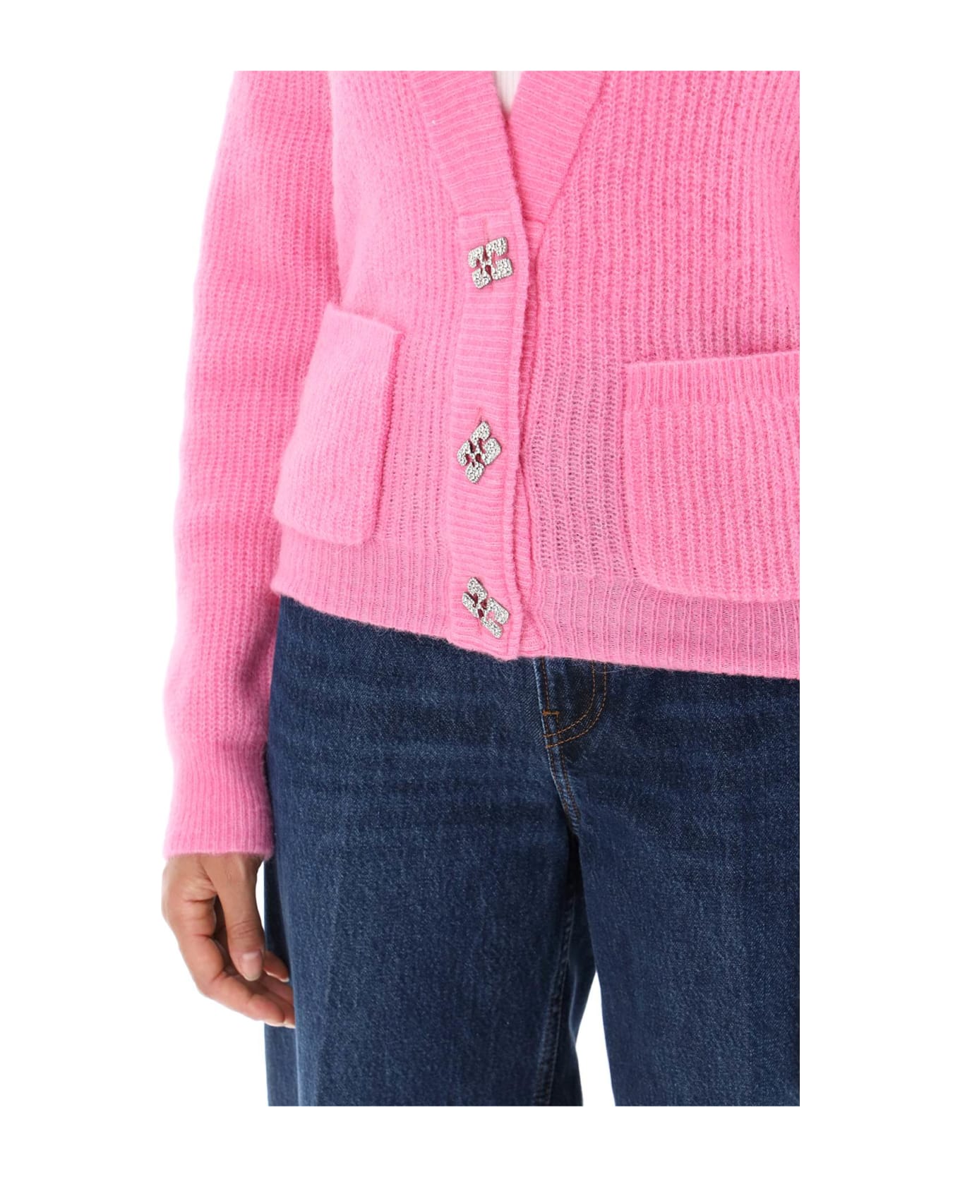 Ganni Pink Merino Wool Blend Cardigan - WILD ORCHID (Pink) ニットウェア