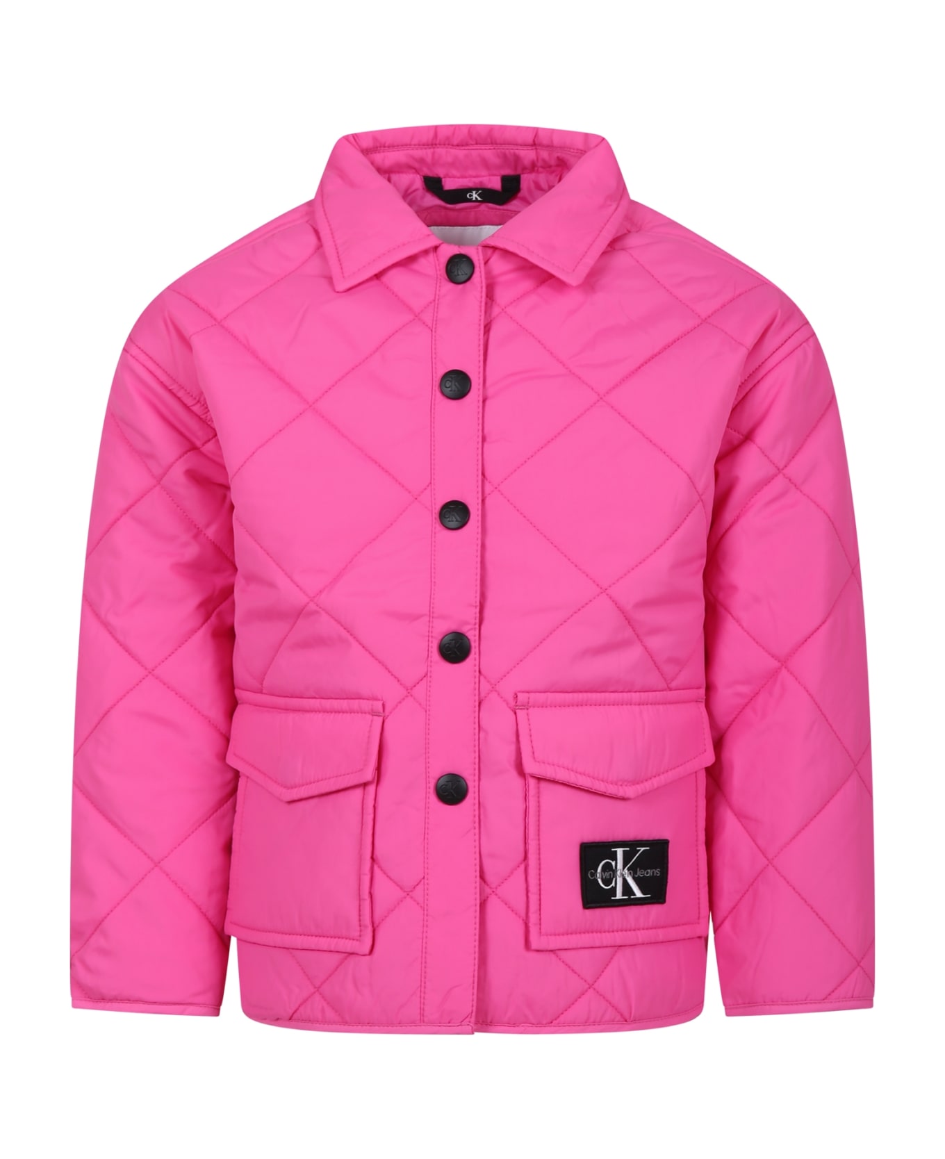 Calvin Klein Fuchsia Down Jacket For Girl With Logo - Fuchsia