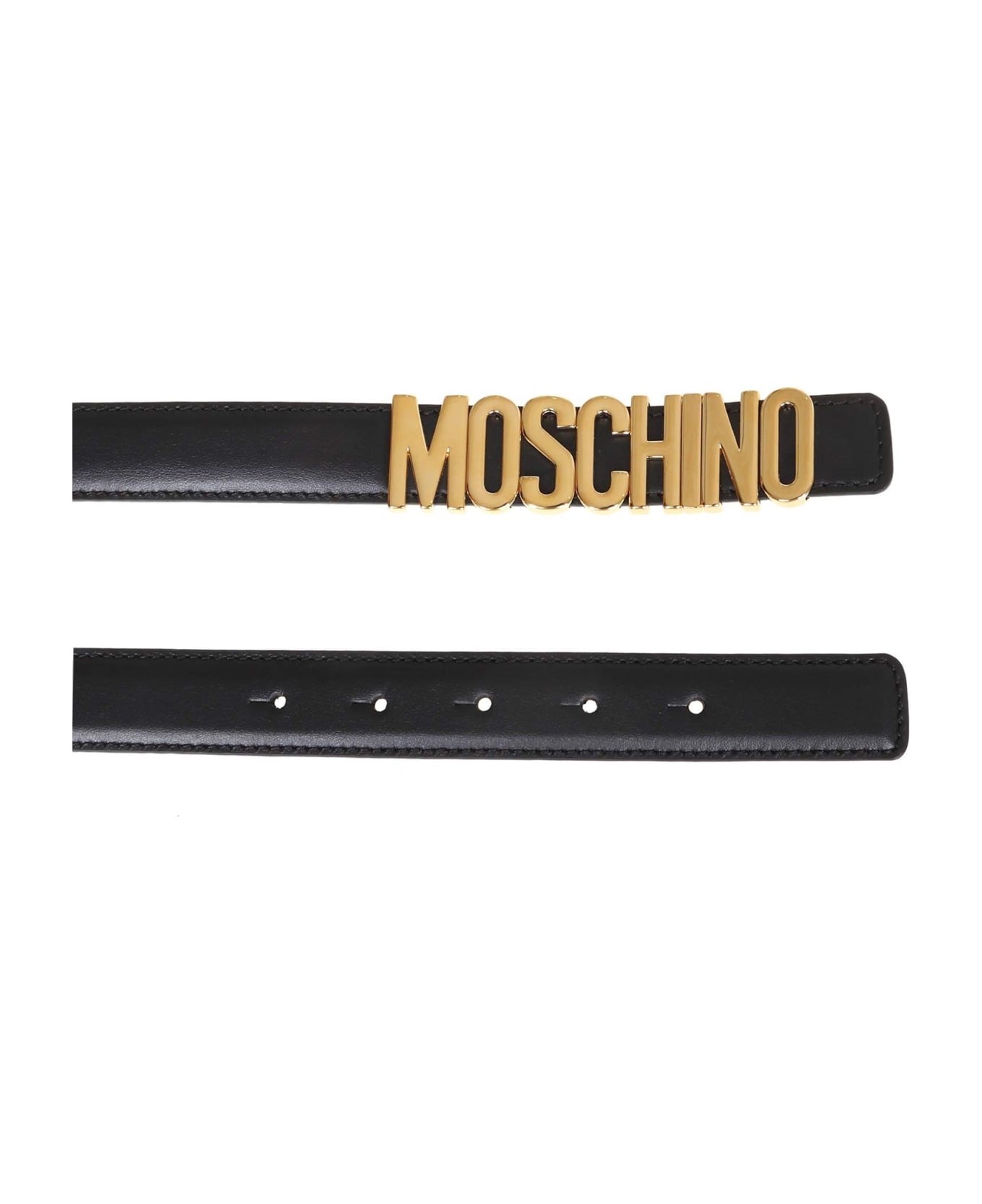 Moschino Leather Belt Lettering Color Black - BLACK ベルト