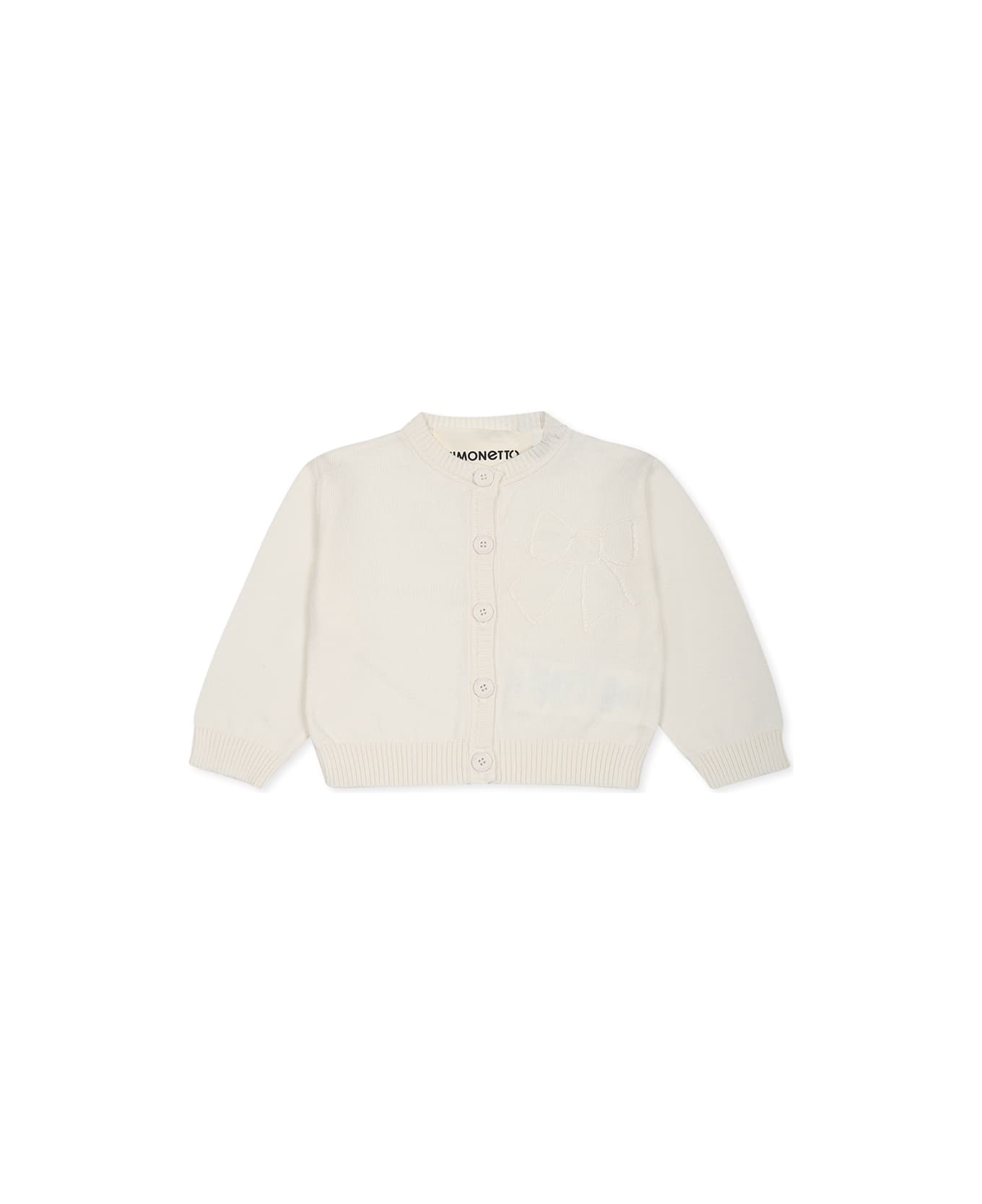 Simonetta White Cardigan For Baby Girl With Bow - White