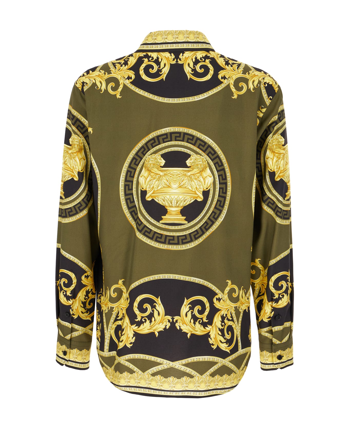 Versace Printed Viscose Shirt - BLACK DARK OLIVE GOLD