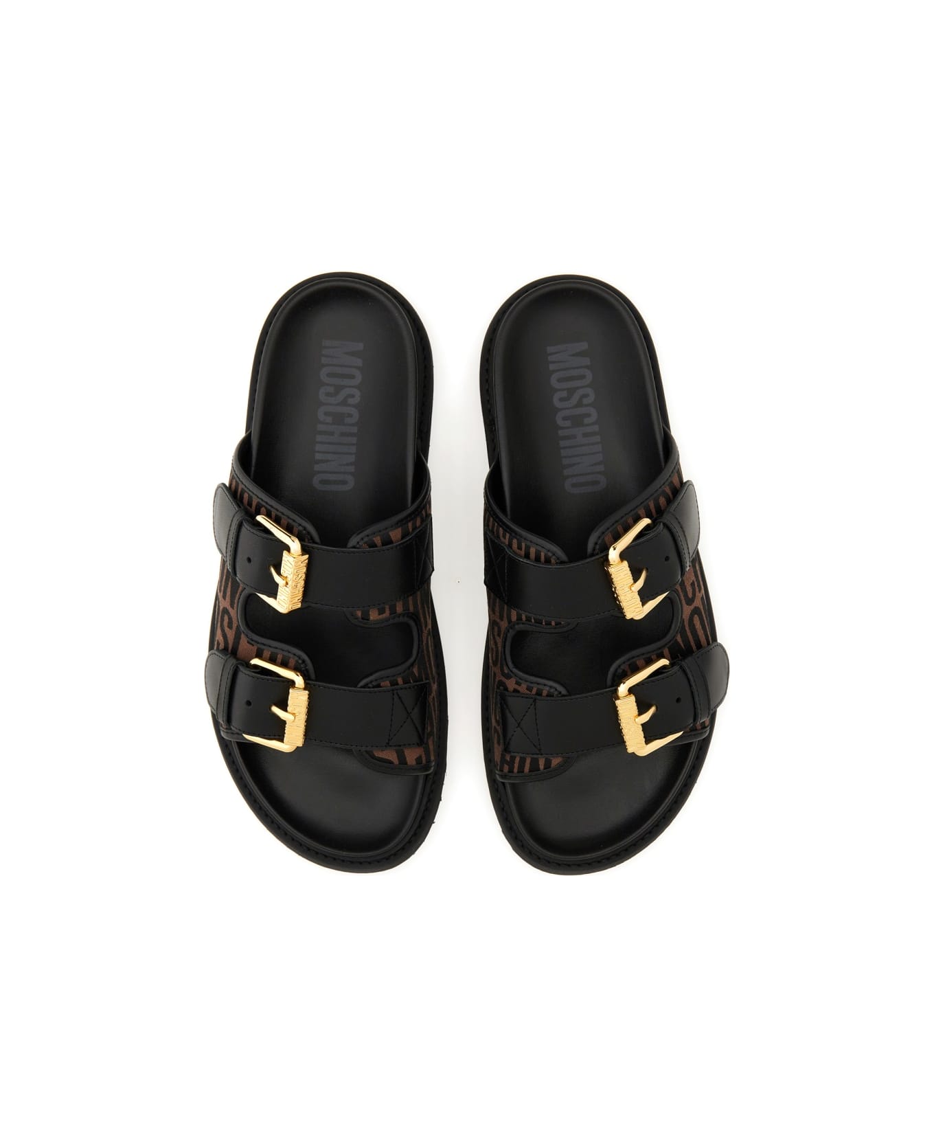Moschino Slide Sandal With Logo - BLACK
