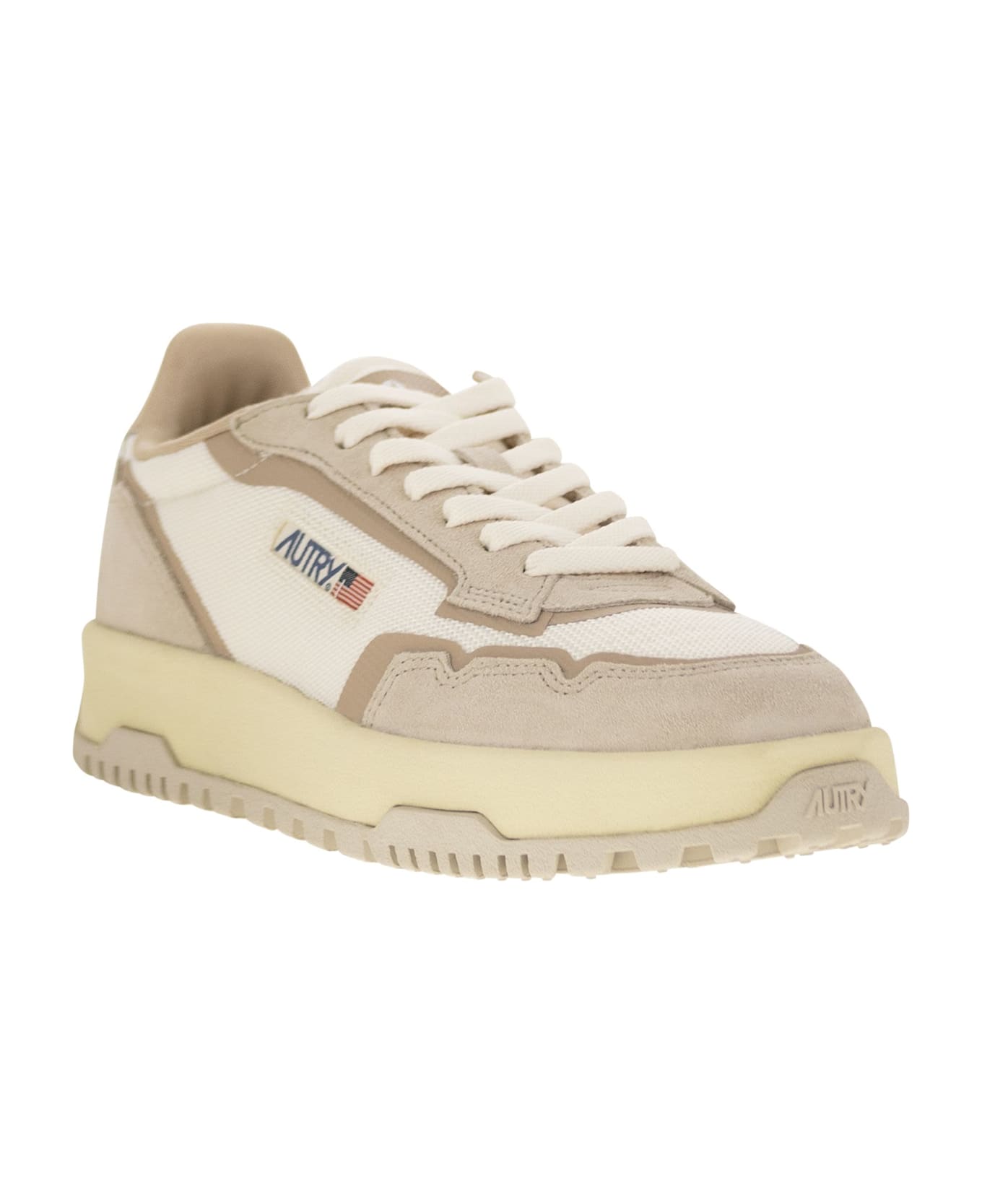 Autry Wildpace - Fabric And Suede Trainers - White/sand