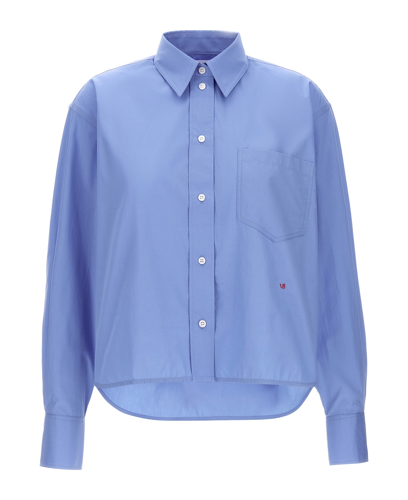 Victoria Beckham Cropped Shirt With Logo Embroidery - Light Blue シャツ