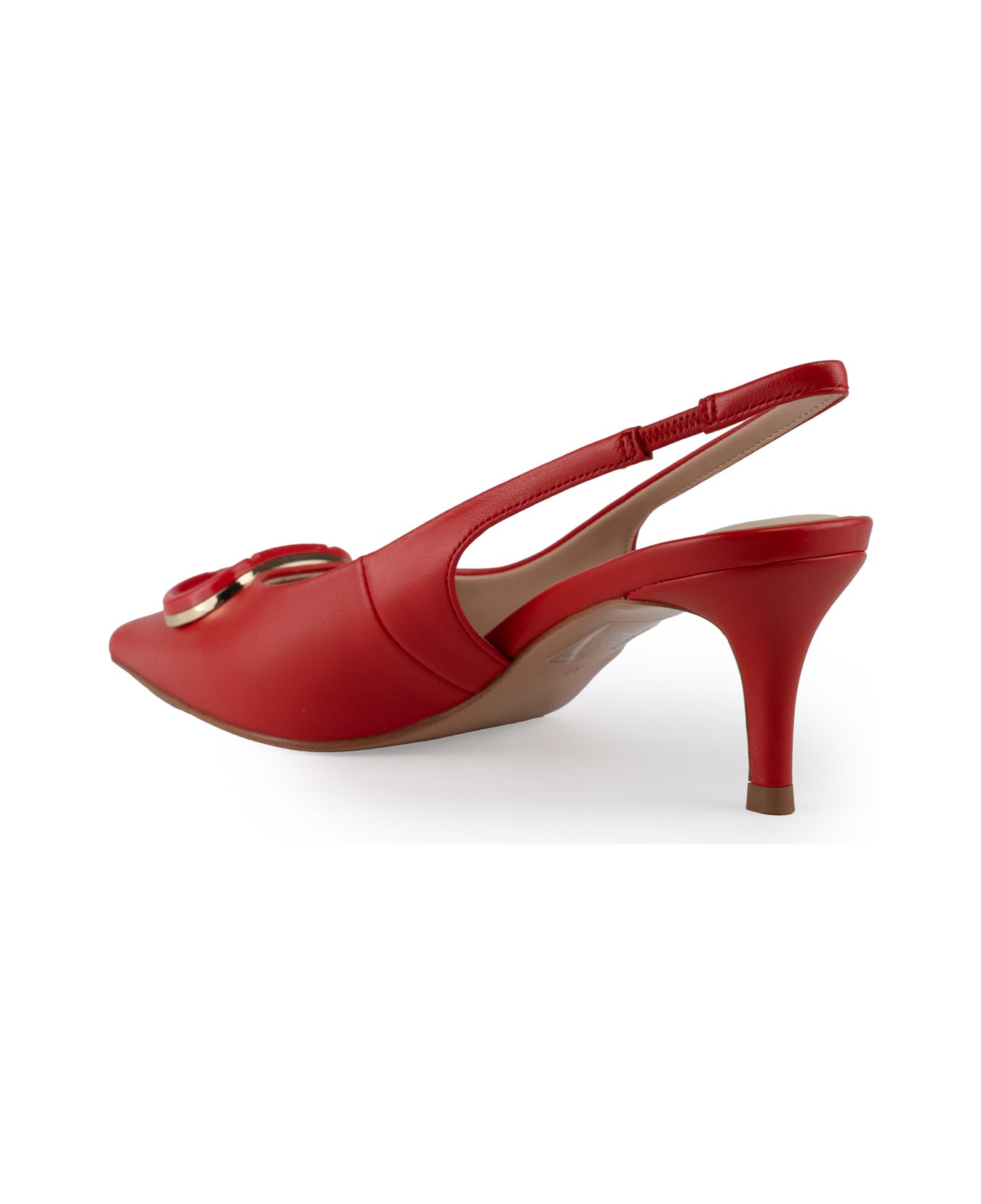 TwinSet Leather Sling Back Pumps With Oval-t Logo - Coralline
