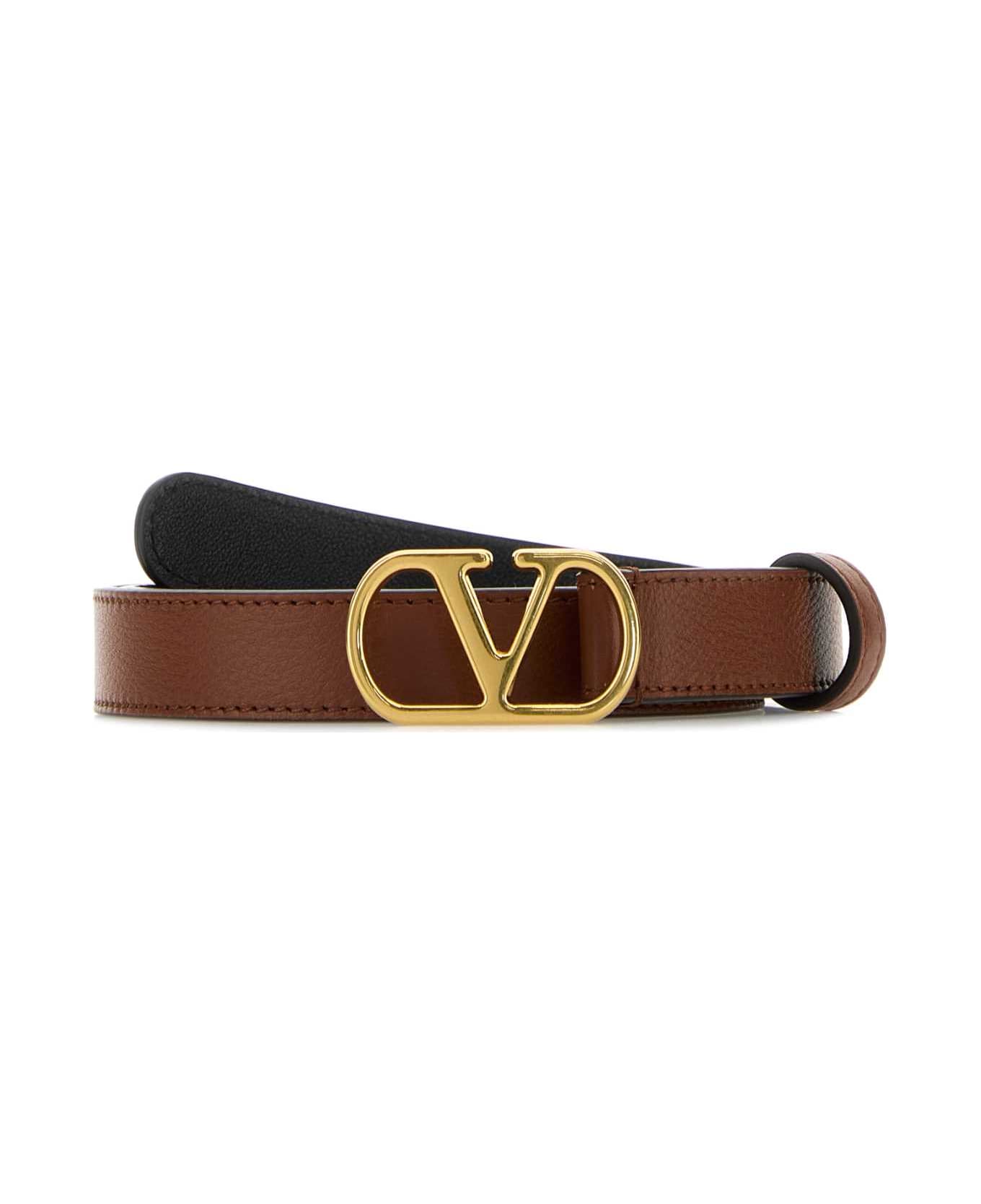 Valentino Garavani Caramel Leather Vlogo Belt - DEEPCARAMEL