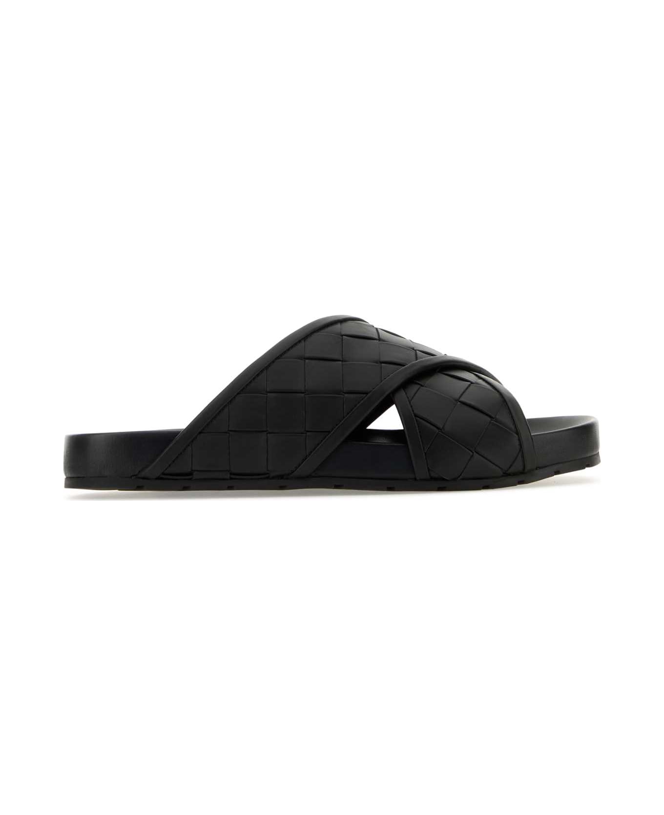 Bottega Veneta Black Leather Tarik Sandals - Black