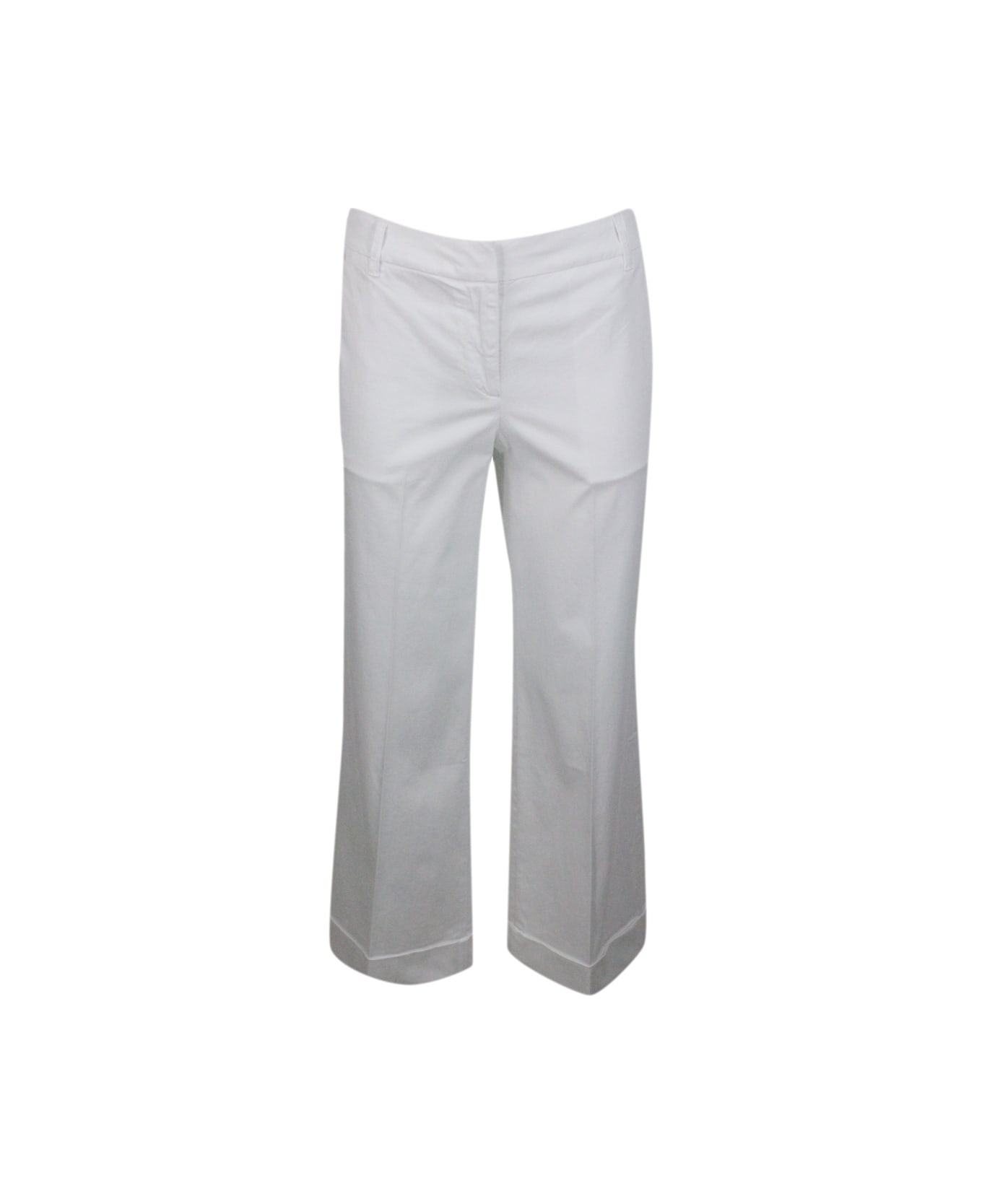 Jacob Cohen Luxury Edition Selena Cropped Trousers In Soft Stretch Cotton With Chinos America Pockets With Zip Closure And Small Logo Above The Back Pocket - White ボトムス