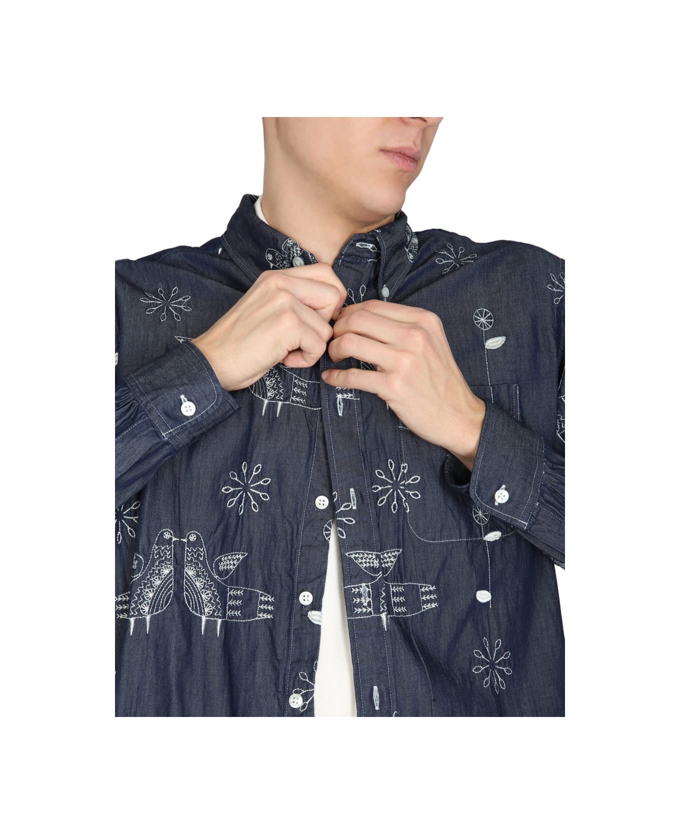 Engineered Garments "bird" Embroidery Shirt - BLUE