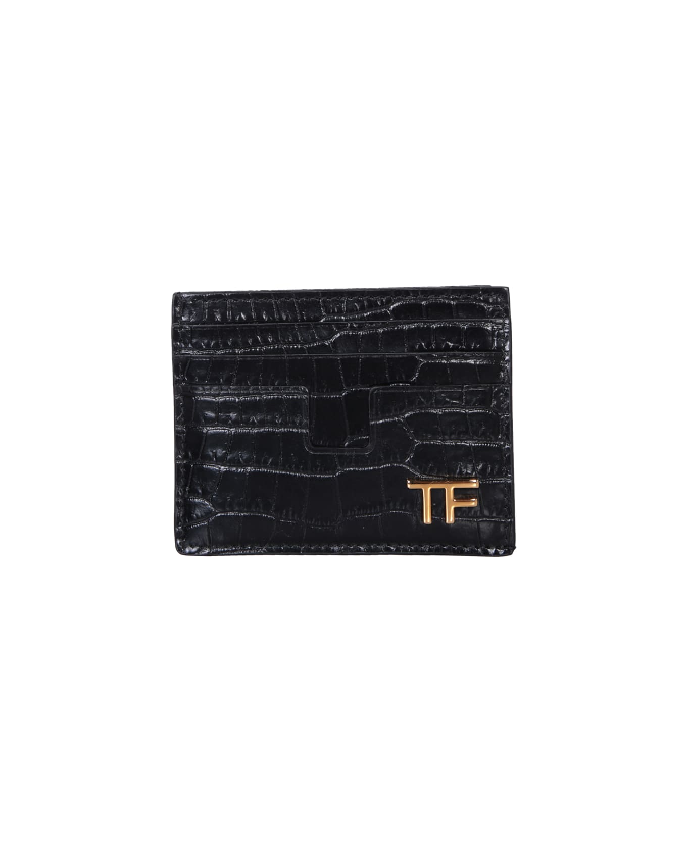 Tom Ford 6 Slots Crocodile Black Wallet - Black 財布