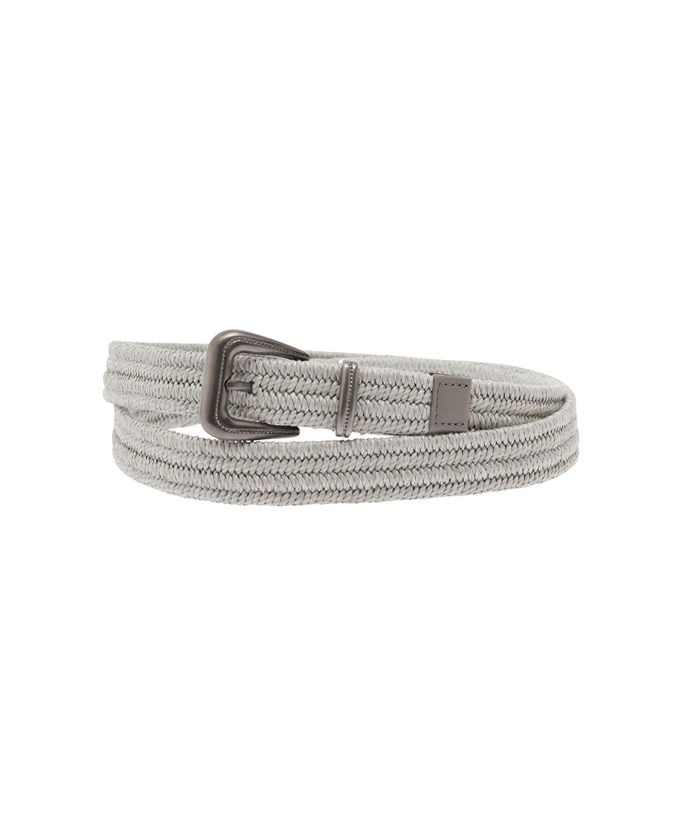 Brunello Cucinelli Buckle-fastening Woven Belt In Linen - Cgrch Light Grey