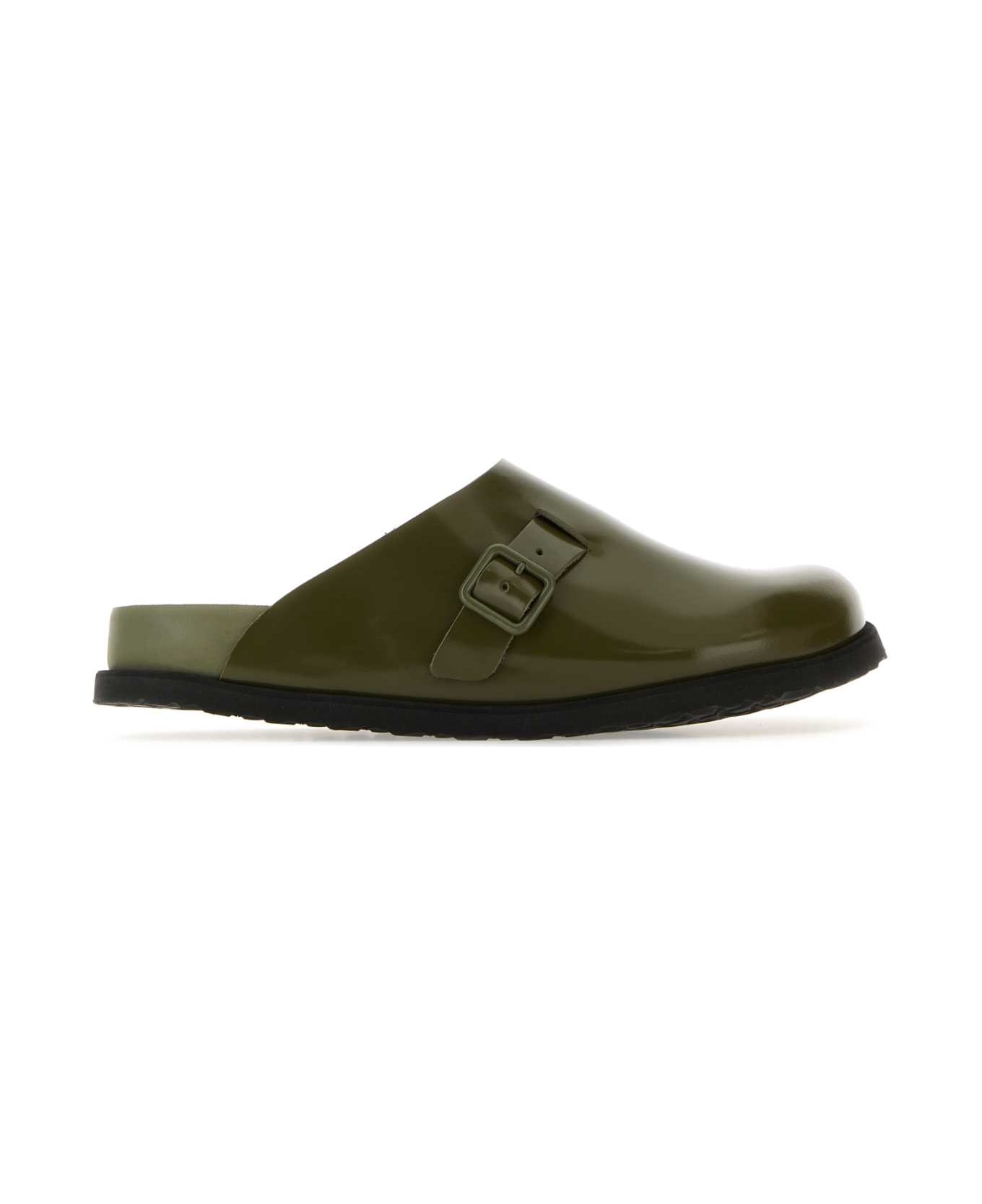 Birkenstock Army Green Leather 33 Dougal Slippers - MOSS