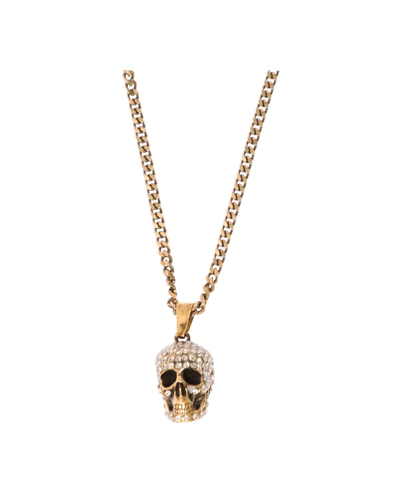 Alexander McQueen Woman's Pave Skull  Golden Brass Necklace With Skull Pendant Detail - Metallic