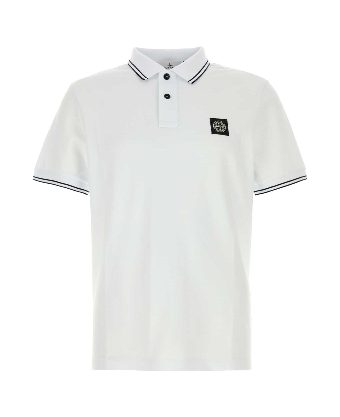 Stone Island White Stretch Piquet Polo Shirt - WHITE ポロシャツ