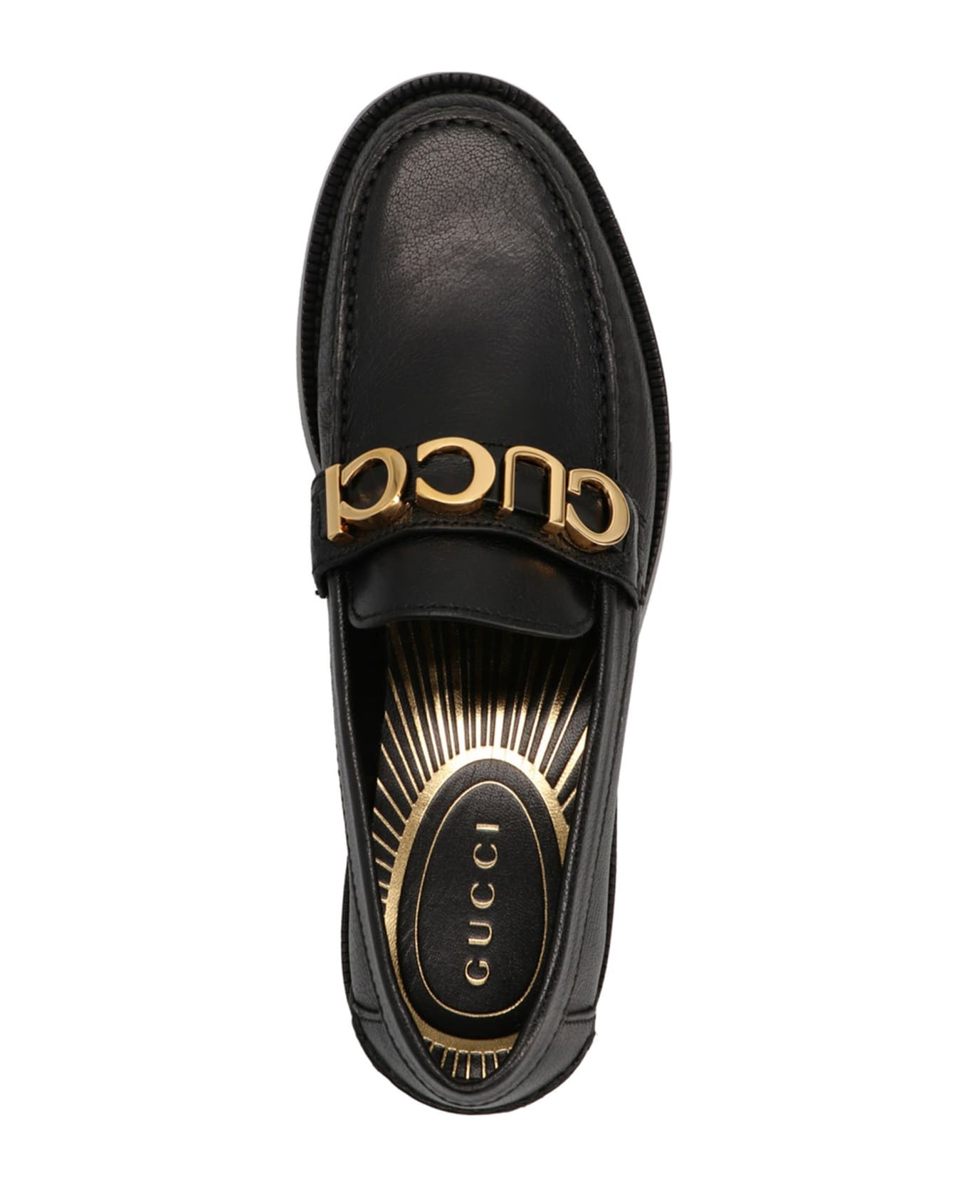 Gucci Logo Plaque Leather Loafers - Black