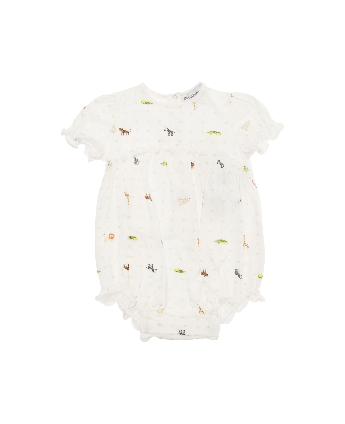 Emporio Armani White Set With Flounces And All-over Animals Print In Cotton Baby - White
