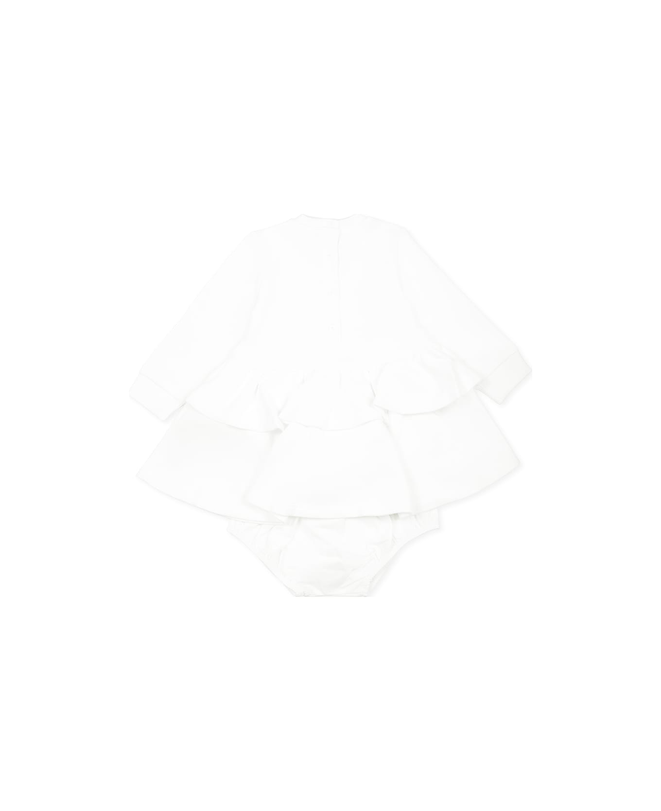Balmain White Dress For Baby Girl With Logo - White