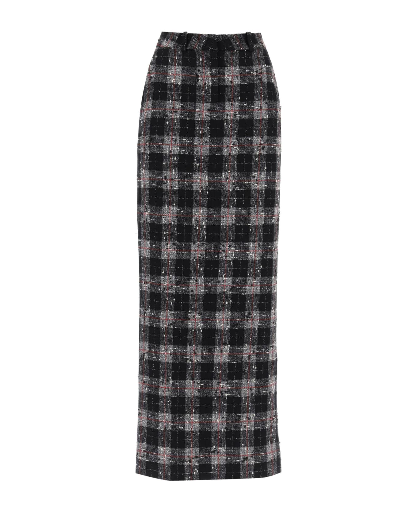 Alessandra Rich Maxi Skirt In Boucle' Fabric With Check Motif - BLACK (Black)