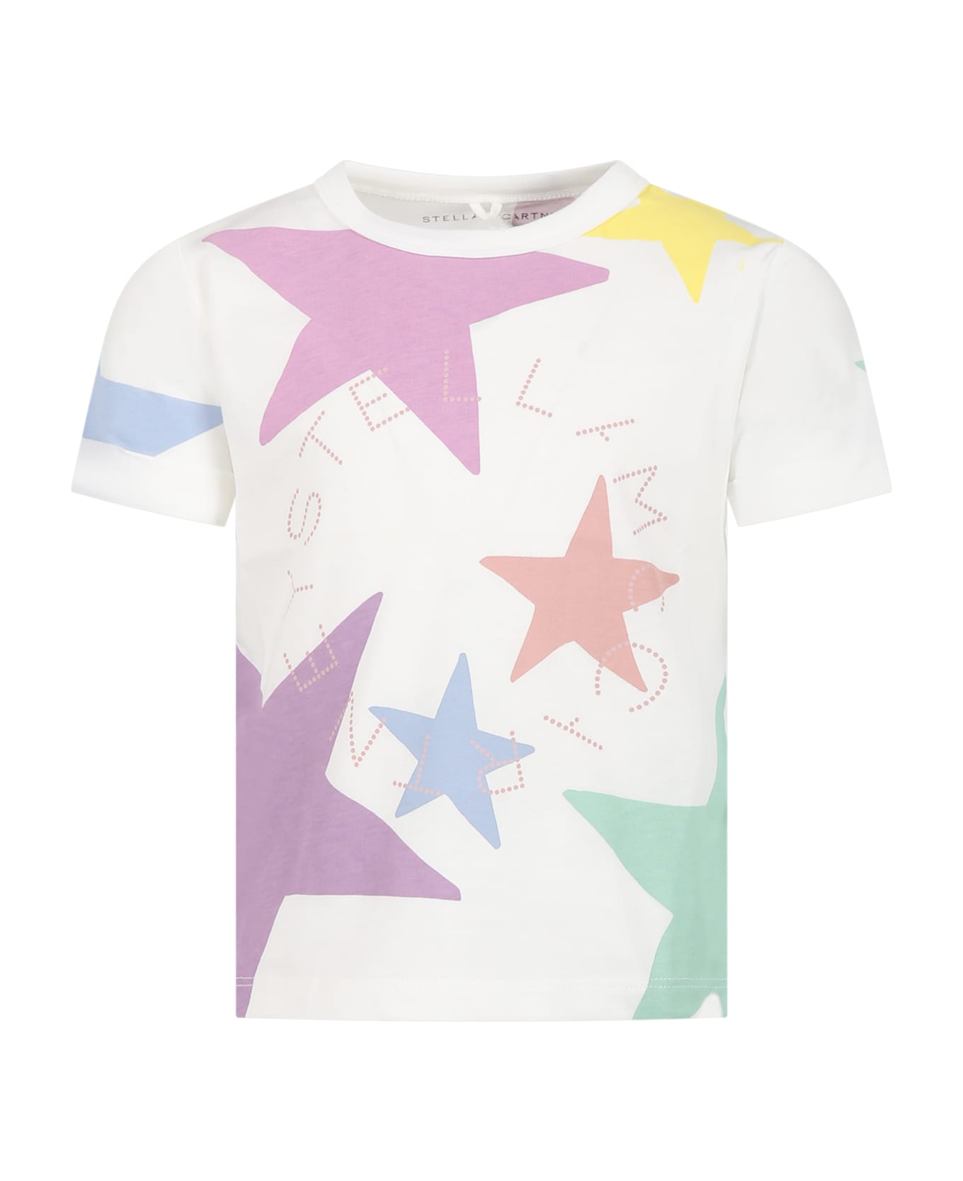 Stella McCartney Kids White T-shirt For Girl With Stars And Logo - White Tシャツ＆ポロシャツ