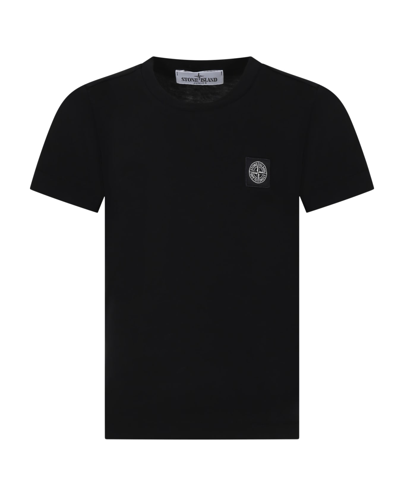 Stone Island Junior Black T-shirt For Boy With Logo - BLACK Tシャツ＆ポロシャツ