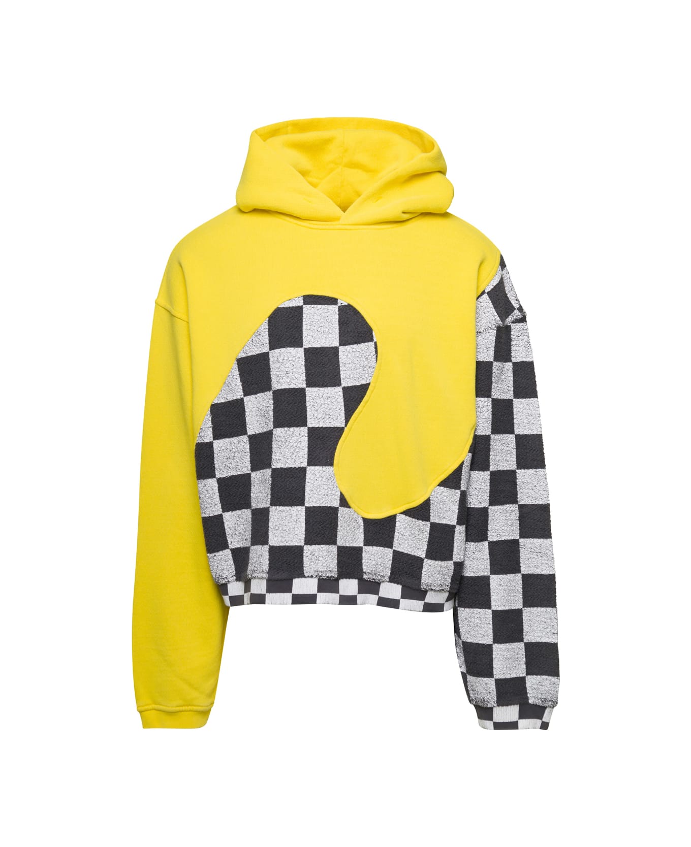 ERL Yellow Check Pattern Panelled Hoodie In Cotton Unisex - Yellow
