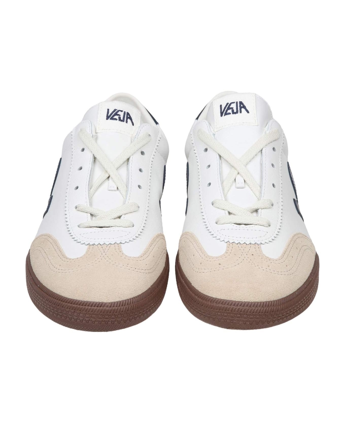 Veja Leather Volley Sneakers With Suede Details - WHITE/BLUE