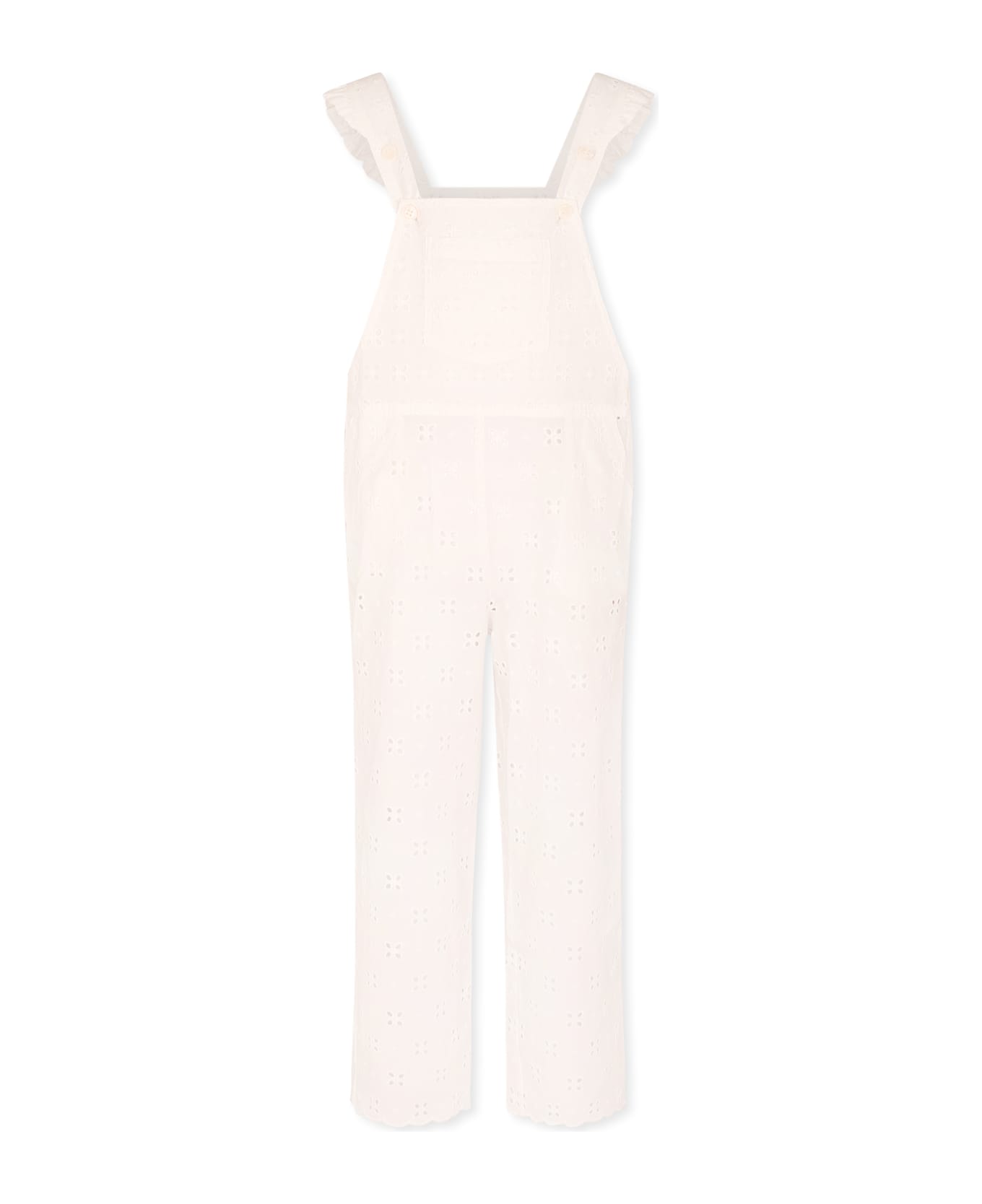 MC2 Saint Barth White Dungarees For Girl With Flowers - White