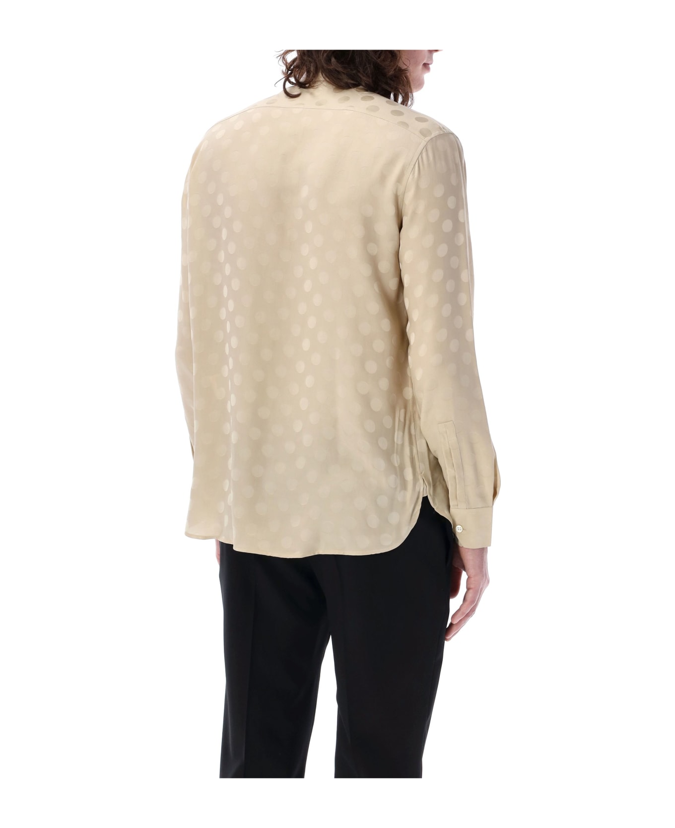 Saint Laurent Shirt In Dotted Shiny And Matte Silk - CREMA
