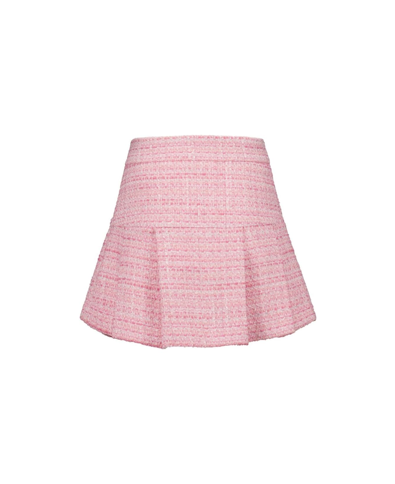 Monnalisa Pink Flared Skirt With Cannon Pleats In Tweed Girl - Pink