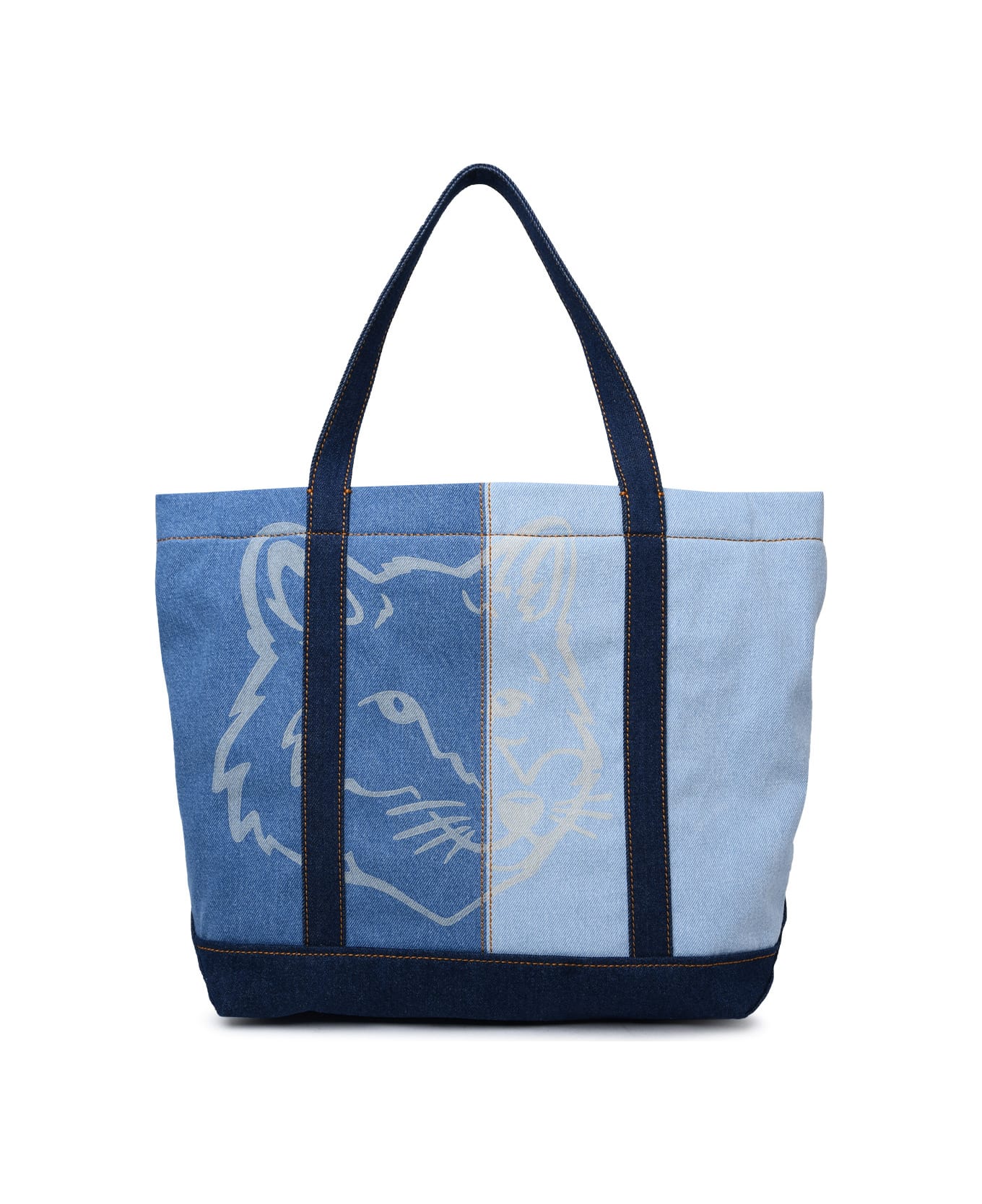Maison Kitsuné 'tote' Medium Bag In Light Blue Cotton - Light Blue