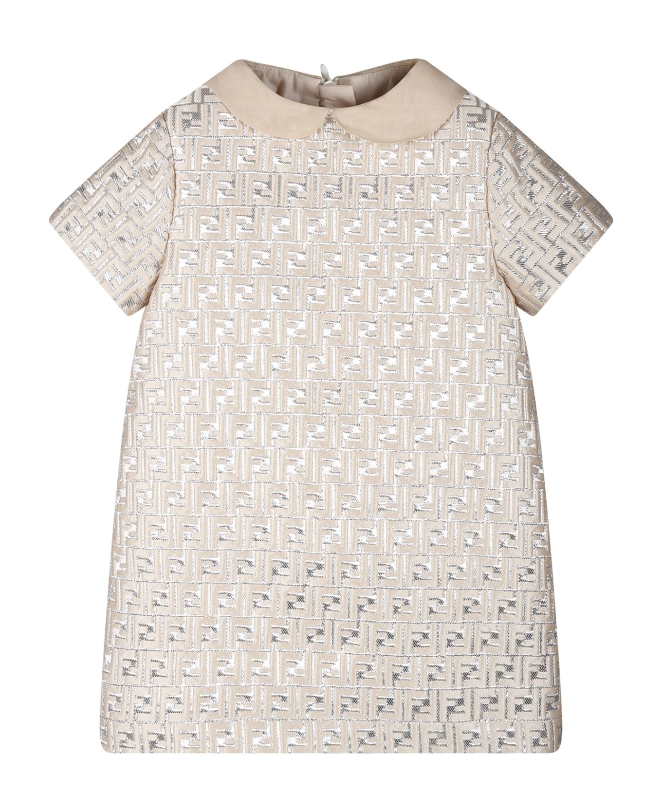 Fendi Ivory Dress For Baby Girl With Double F - Ivory