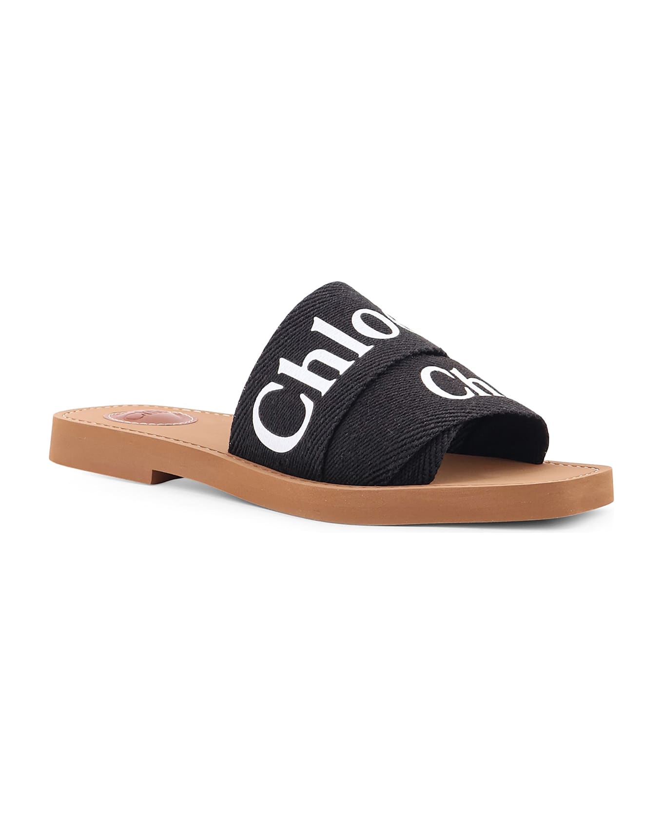 Chloé Woody Linen Flat Sandals - Black