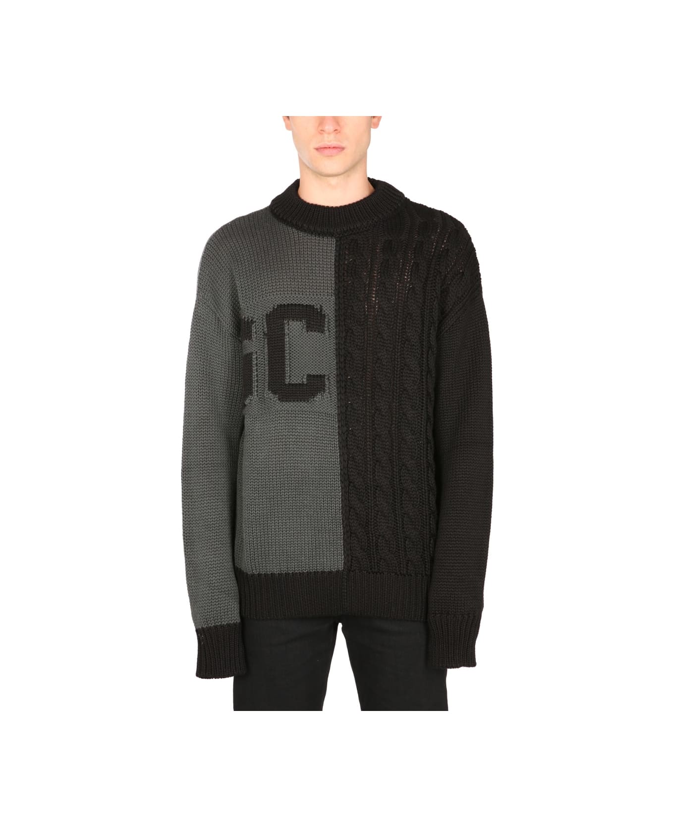 GCDS Sweater With Logo Inlay - CHARCOAL