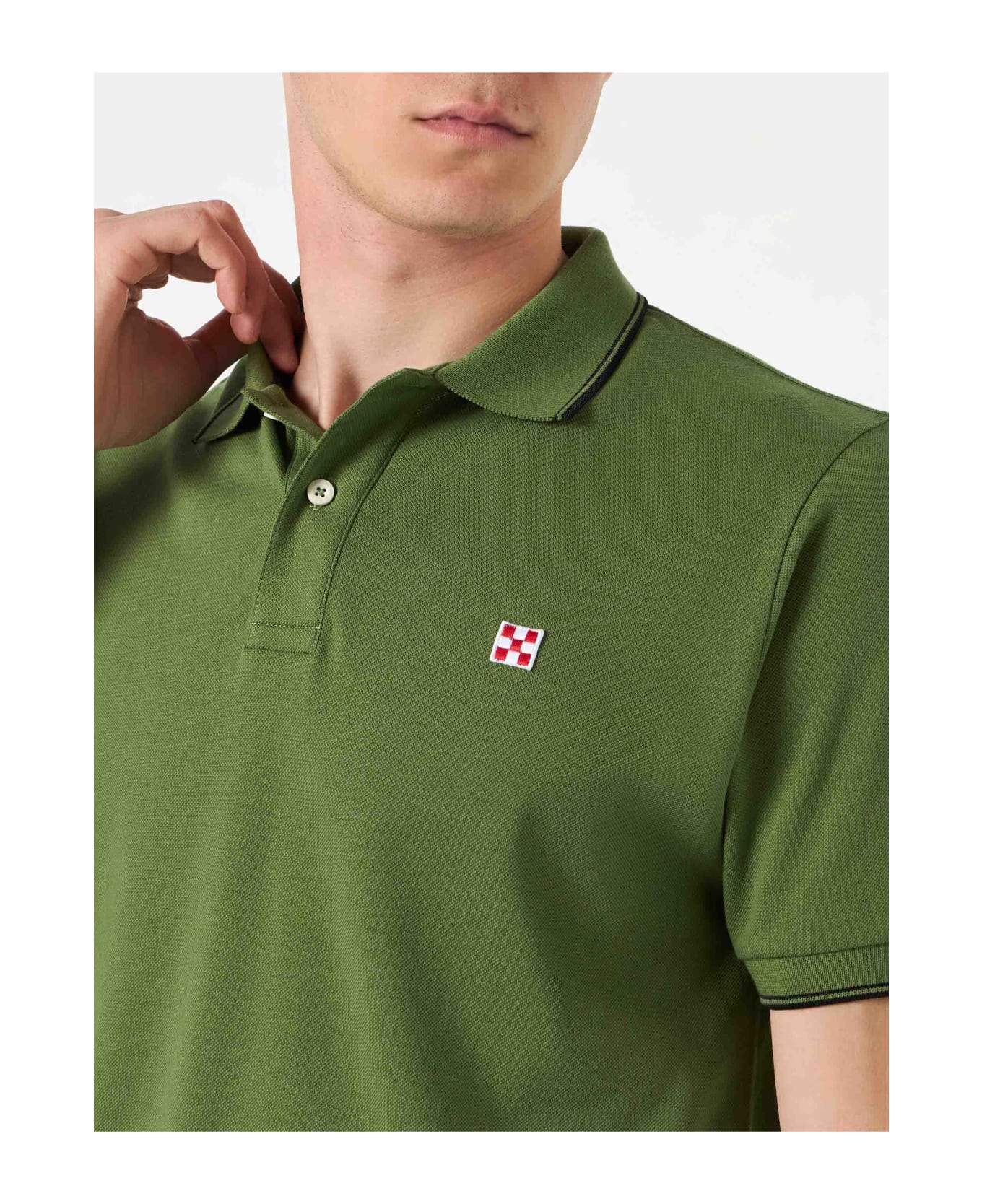 MC2 Saint Barth Military Green Piquet Polo With St. Barth Check Logo - GREEN