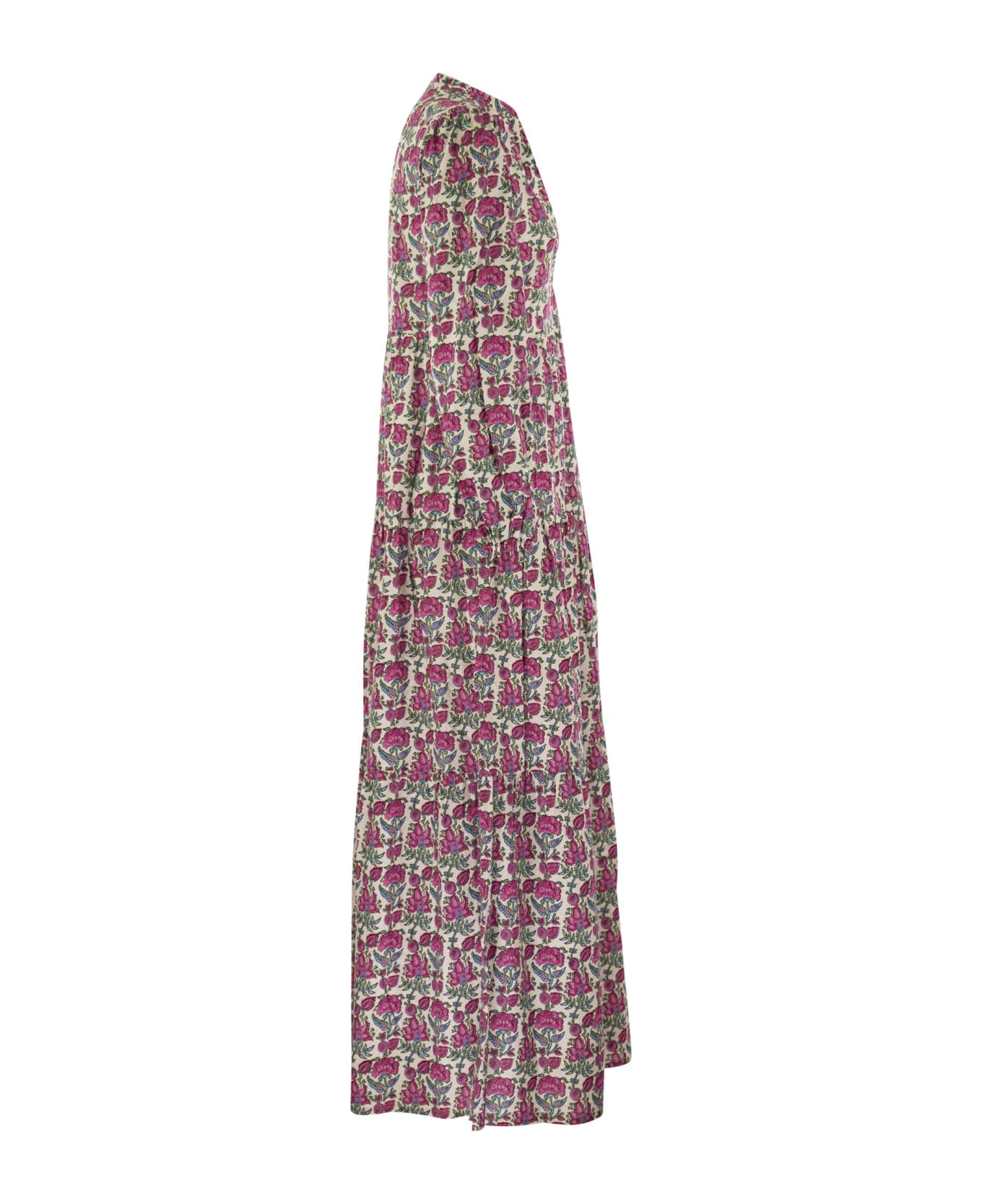 MC2 Saint Barth Nadja - Long Dress With Flower Pattern - Fuchsia ワンピース＆ドレス