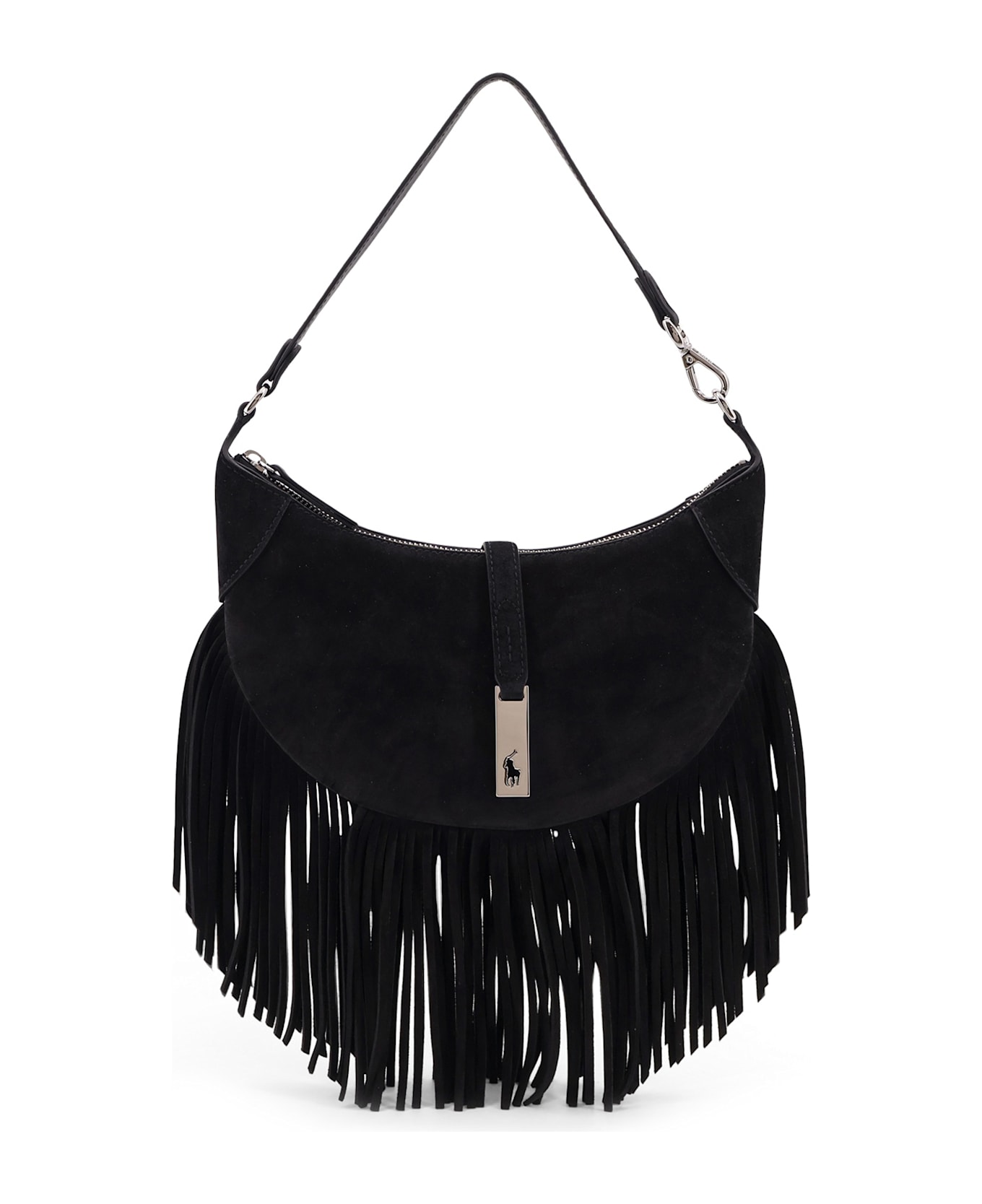 Polo Ralph Lauren Suede Shoulder Bag With Fringes - Black