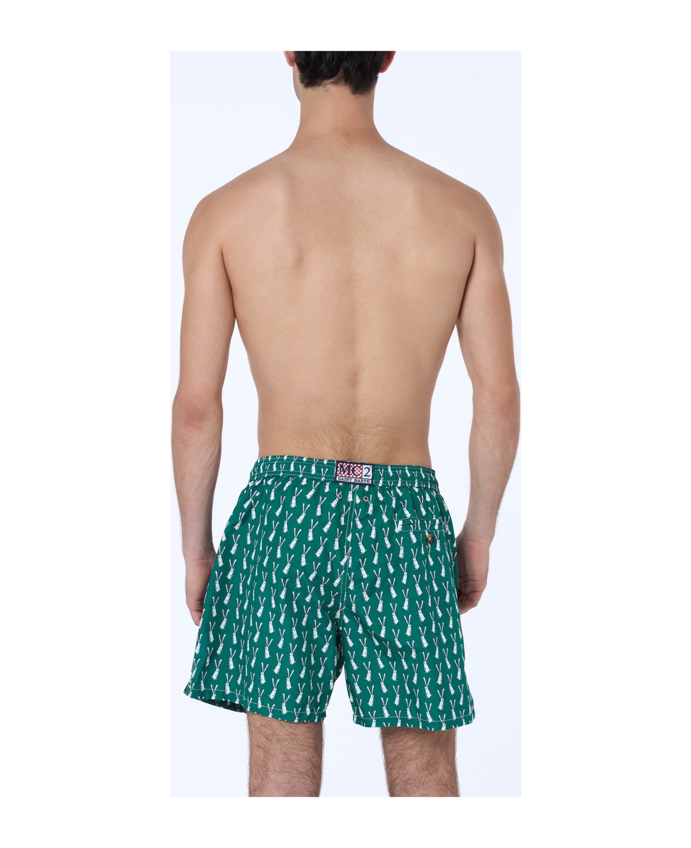 MC2 Saint Barth Man Lightweight Fabric Swim-shorts Lighting 70 With Rabbit Print - GREEN