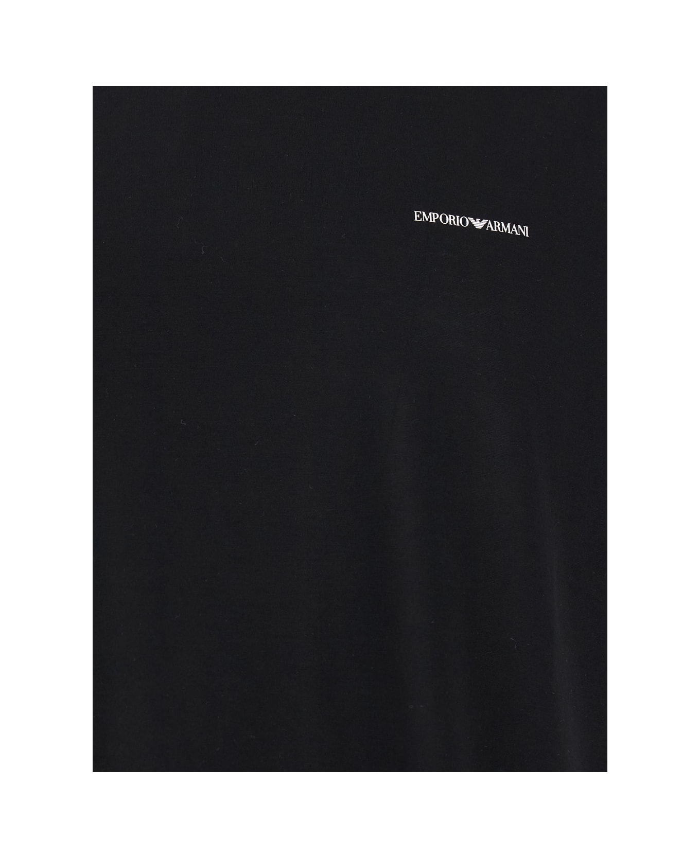 Emporio Armani Black T-shirt With Logo Lettering On The Front In Cotton And Lyocell Blend Man - BLACK