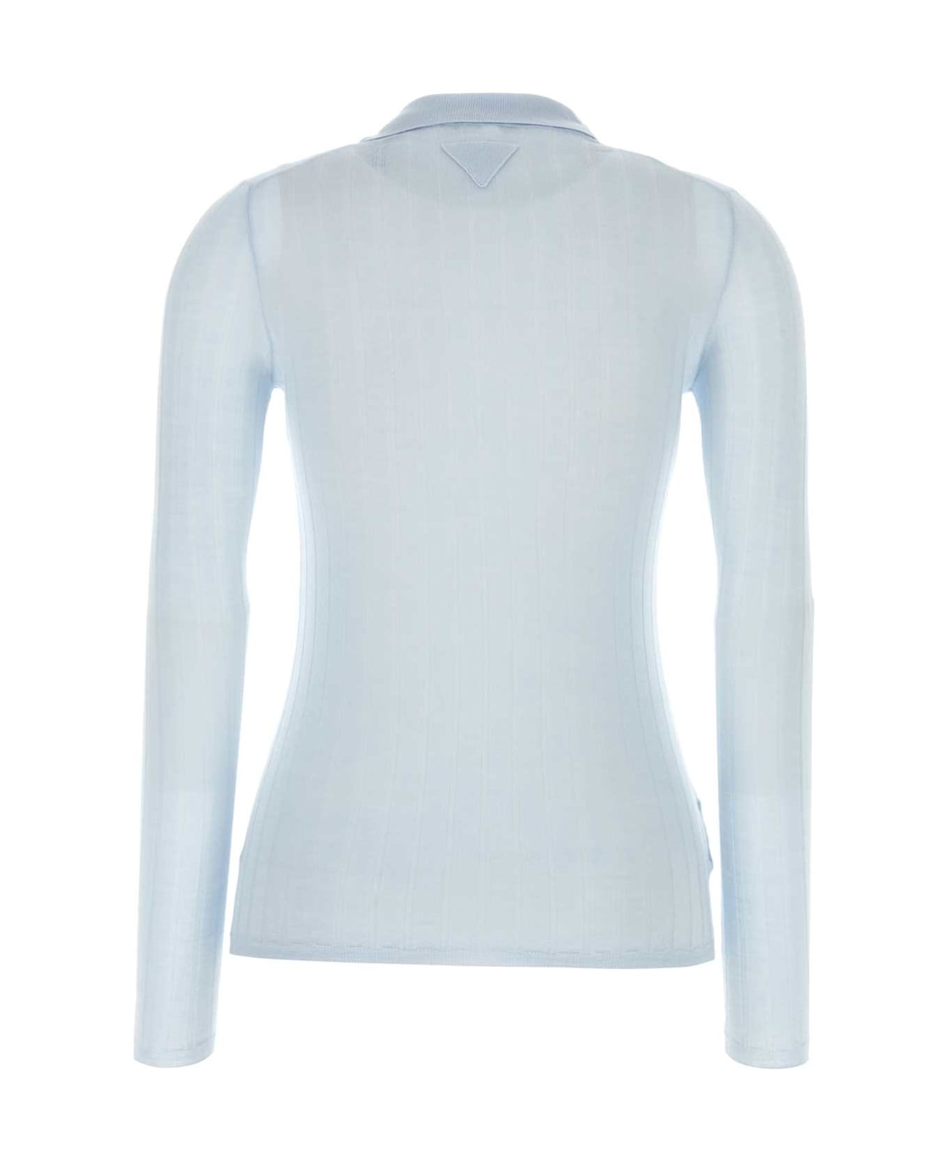 Prada Pastel Light Blue Cashmere Blend Polo Shirt - AZZURRO