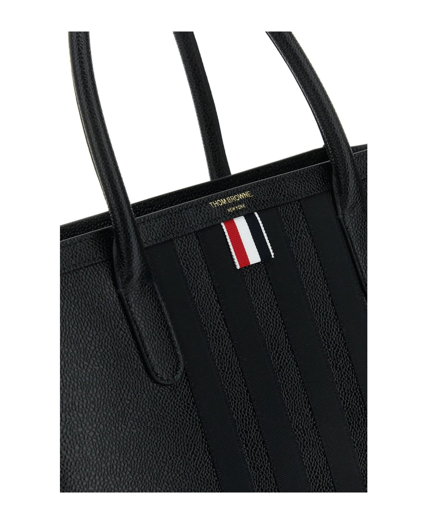 Thom Browne Black Leather Vertical Tote Handbag - Black