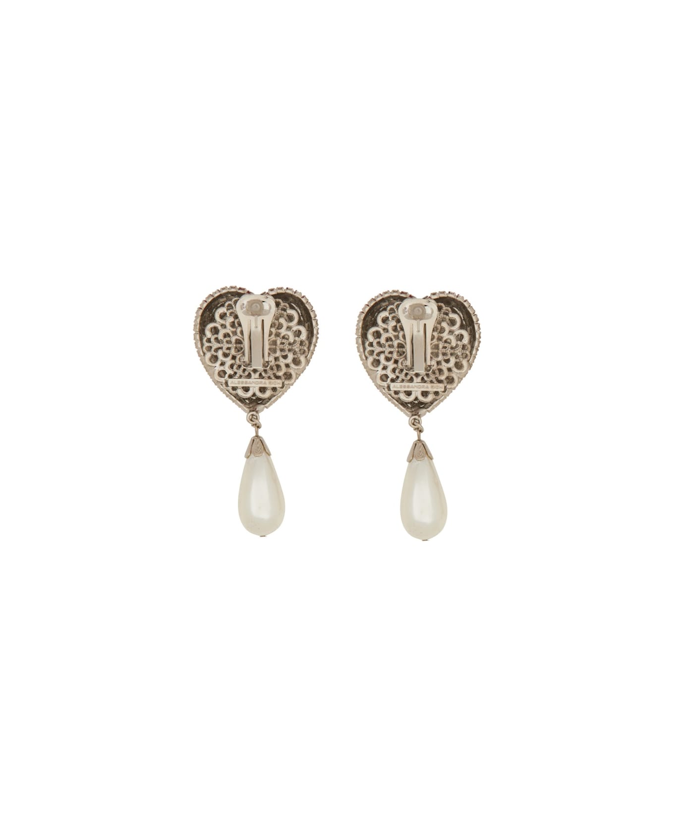 Alessandra Rich Crystal Heart Earrings - SILVER
