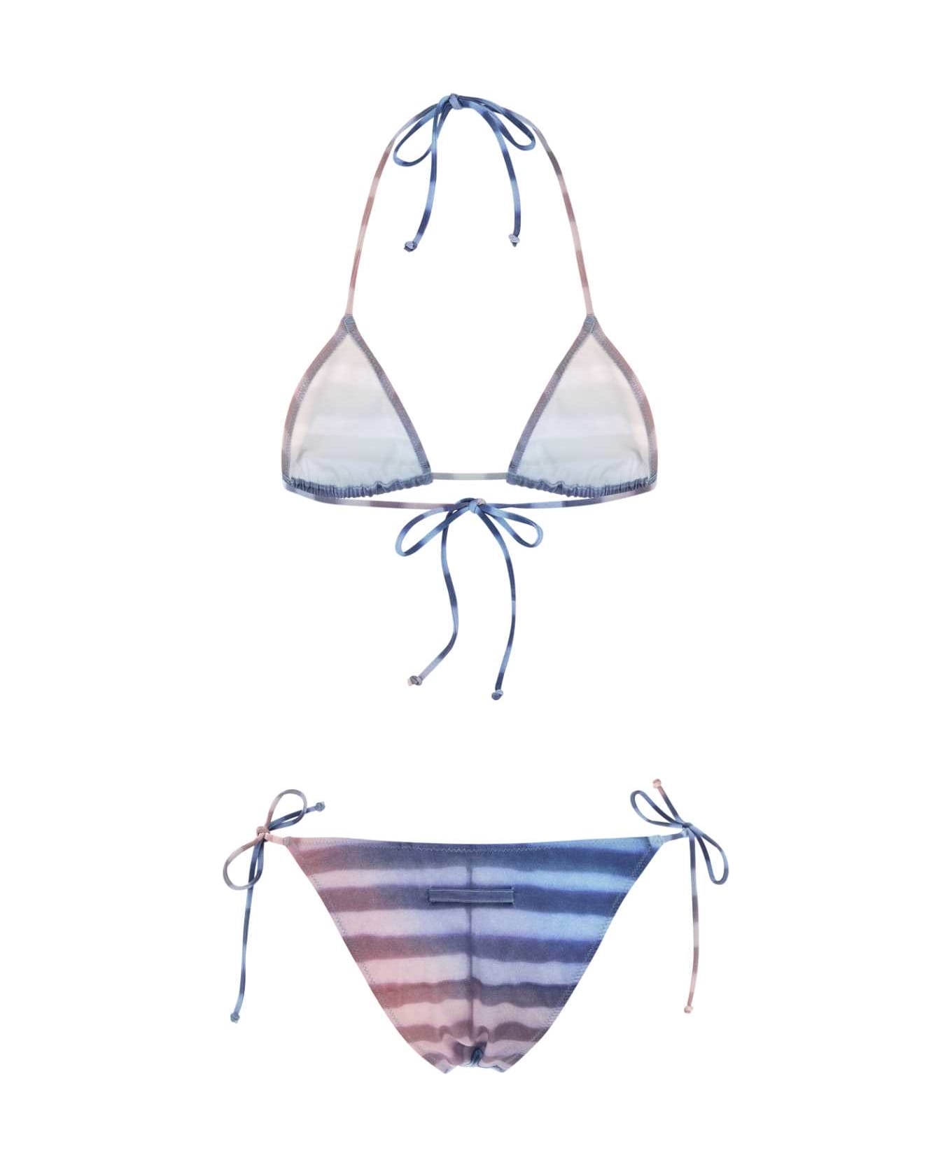 Jean Paul Gaultier Printed Stretch Nylon Bikini - LIGHTBLUEBLUEPEACH