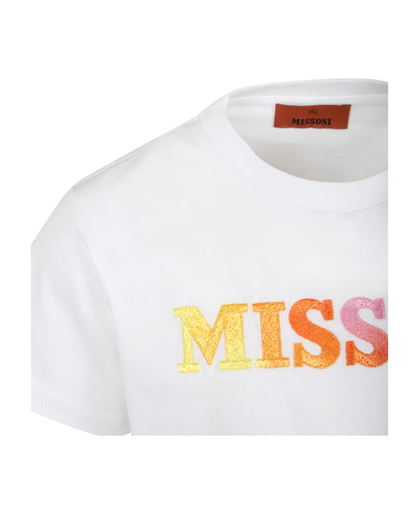 Missoni Kids White T-shirt For Girl With Embroidered Logo - White Tシャツ＆ポロシャツ