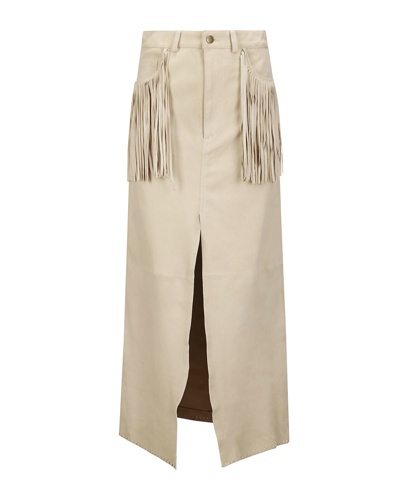 Wild Cashmere Fringed Long Skirt - DESERT BEIGE