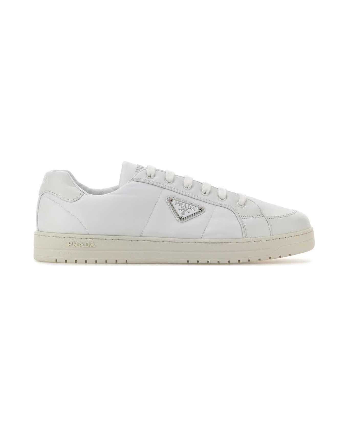 Prada White Re-nylon And Nappa Leather Downtown Sneakers - BIANCO