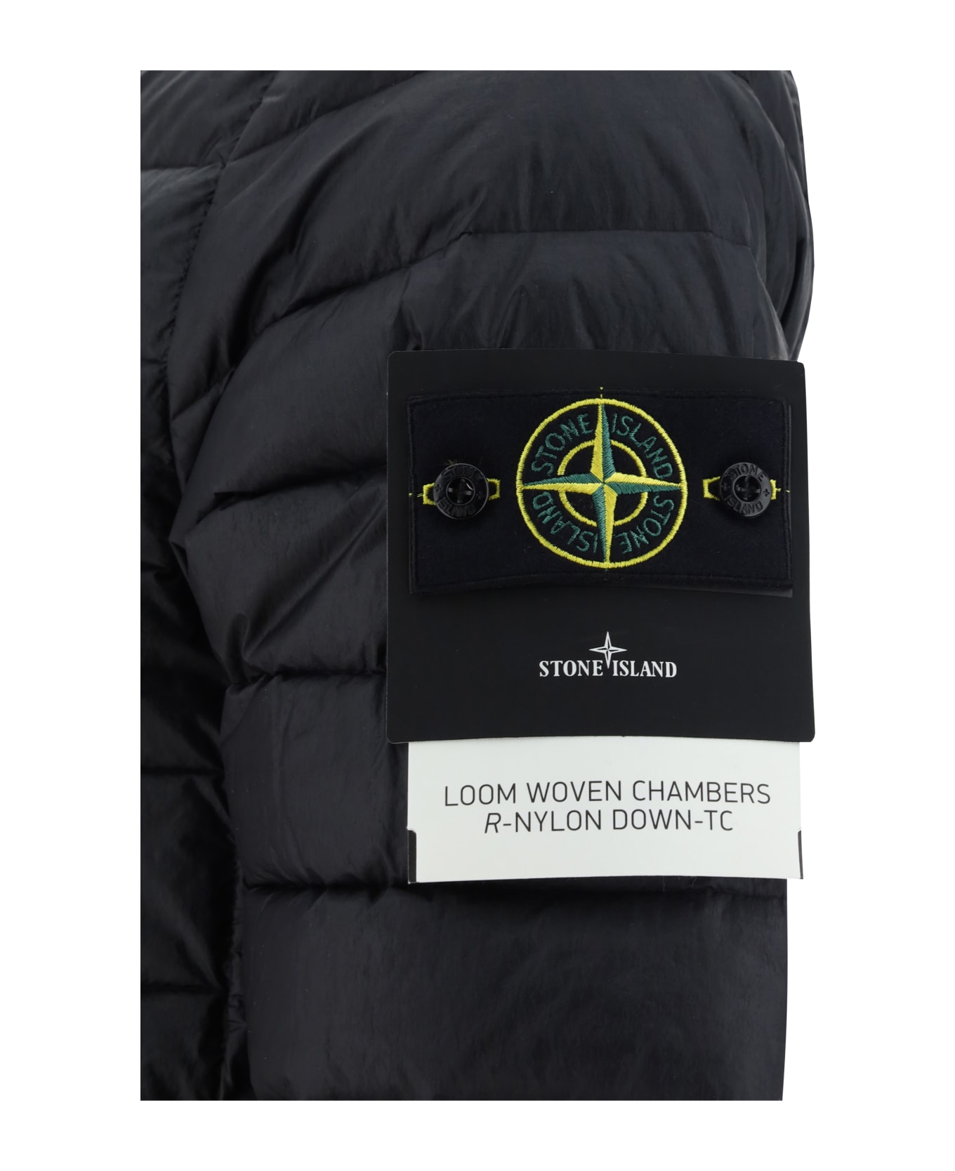 Stone Island Quilted Jacket With Logo - Nero