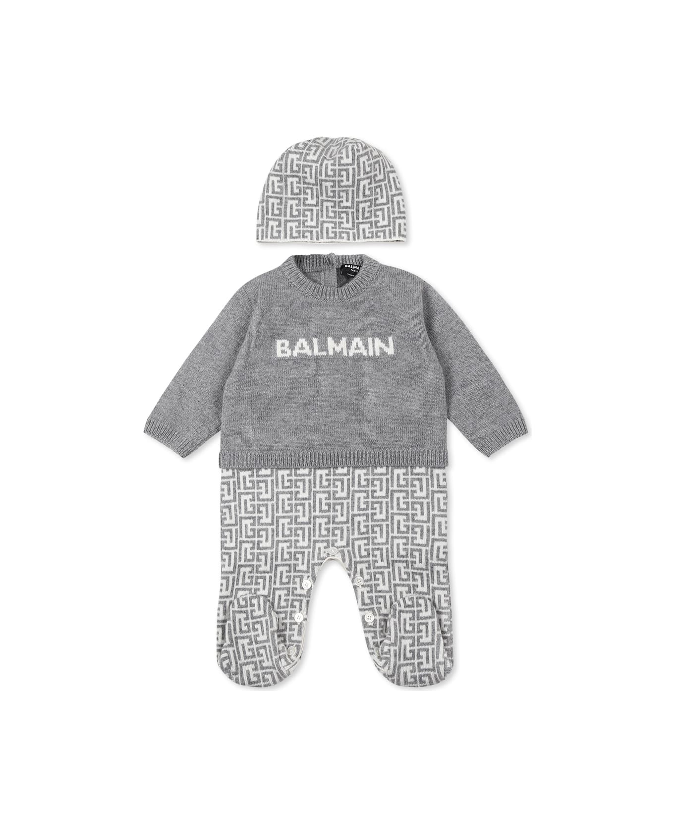 Balmain Grey Babygrow Set For Babykids With Labyrinth - Grey