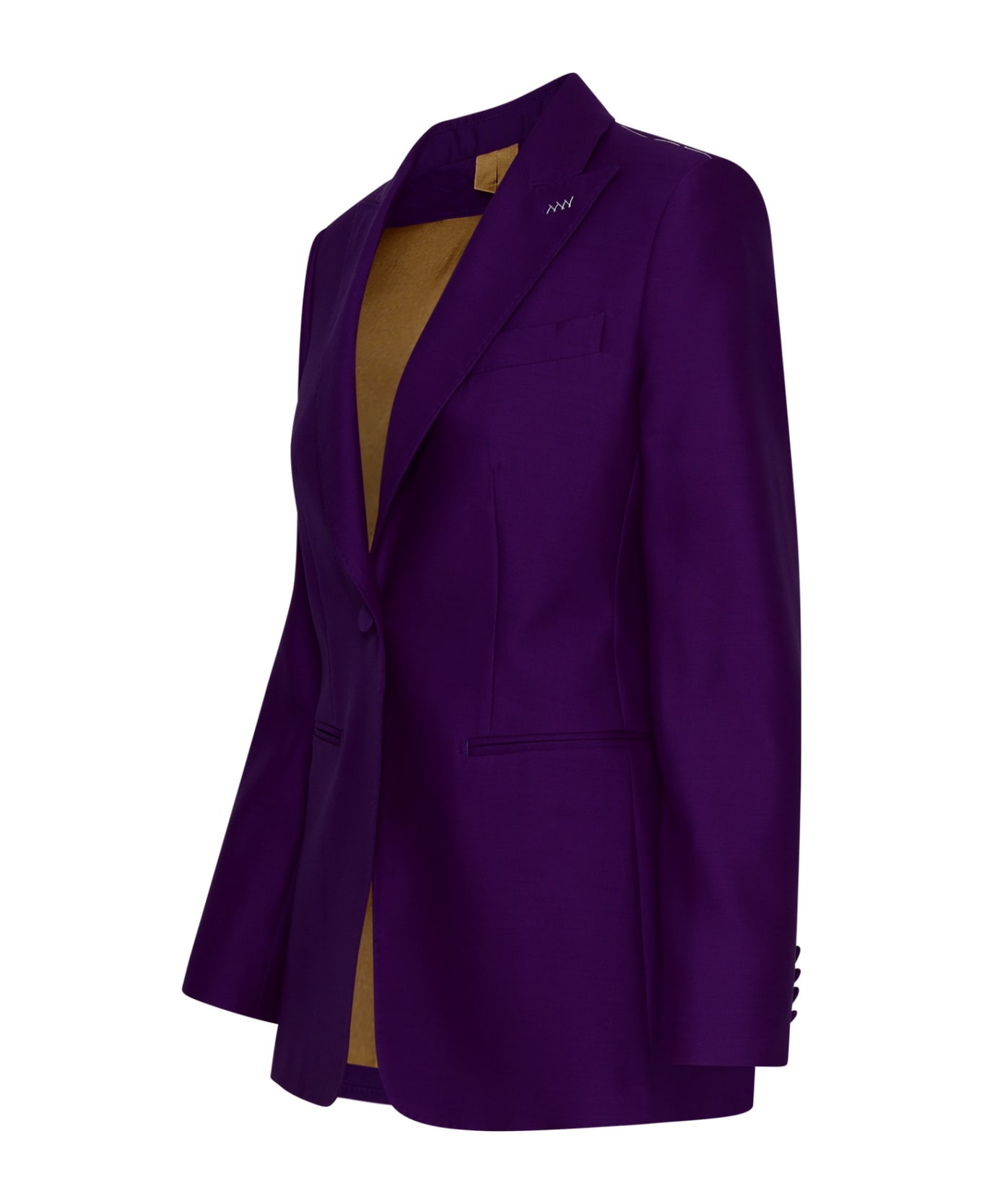Max Mara Purple Silk Blend Buckle Blazer Jacket - PURPLE