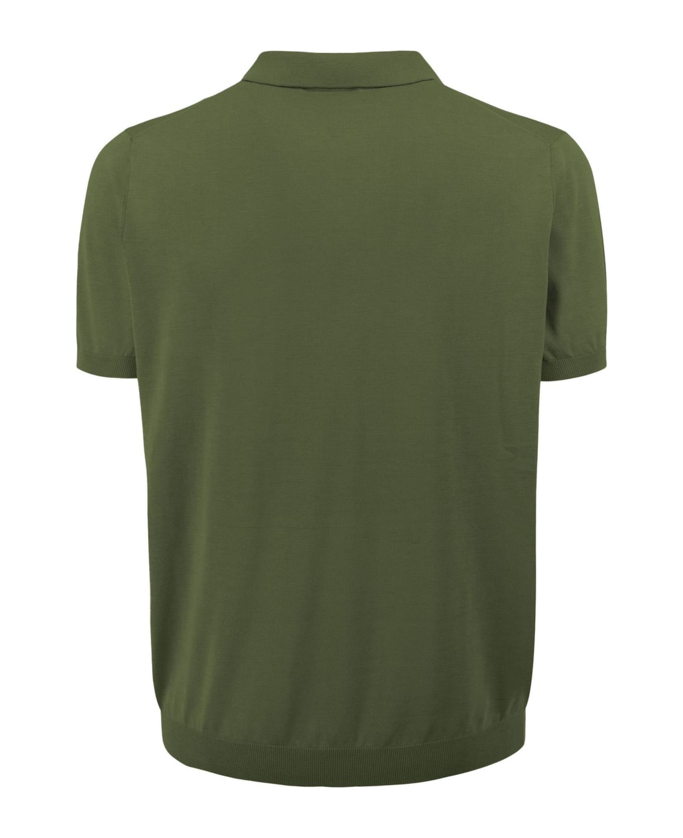 Kangra Green Silk And Cotton Shaved Polo Shirt - Green